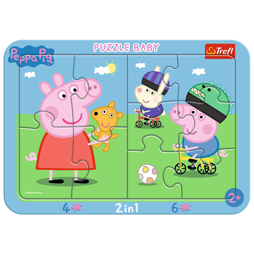 Puzzle bébé Peppa Pig. Peppa Pig et ses amis dans un champ vert.