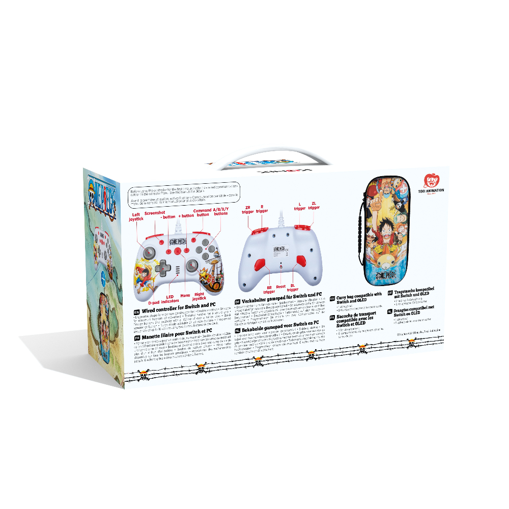 Pudełko z kontrolerami i etui. Motyw One Piece.