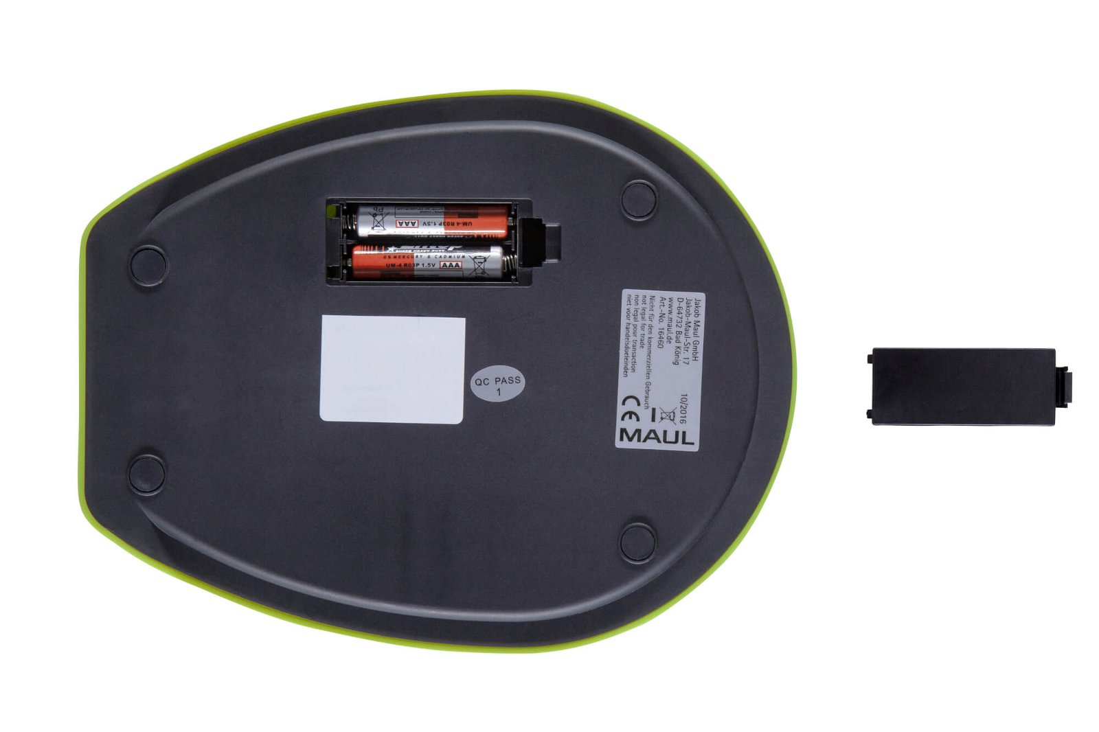 Waga Maul, widok od spodu z otwartą pokrywą baterii.