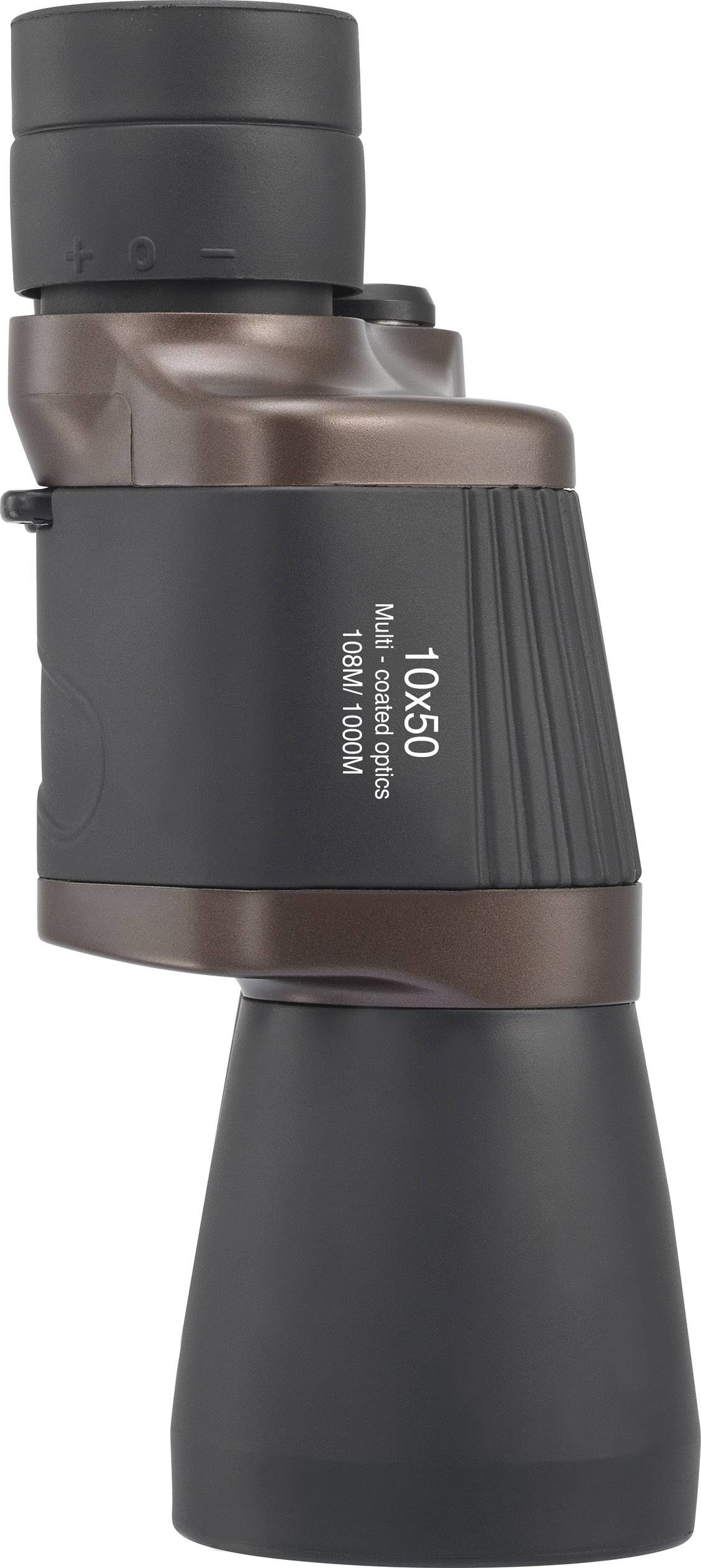 Lornetka pod kątem. Czarna i brązowa z tekstem z boku.