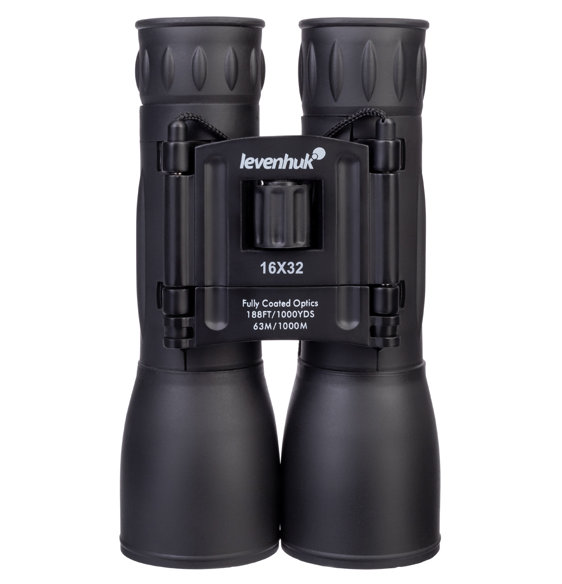Binocolo nero. Sul ponte c'è la scritta 16x32 e Levenhuk.