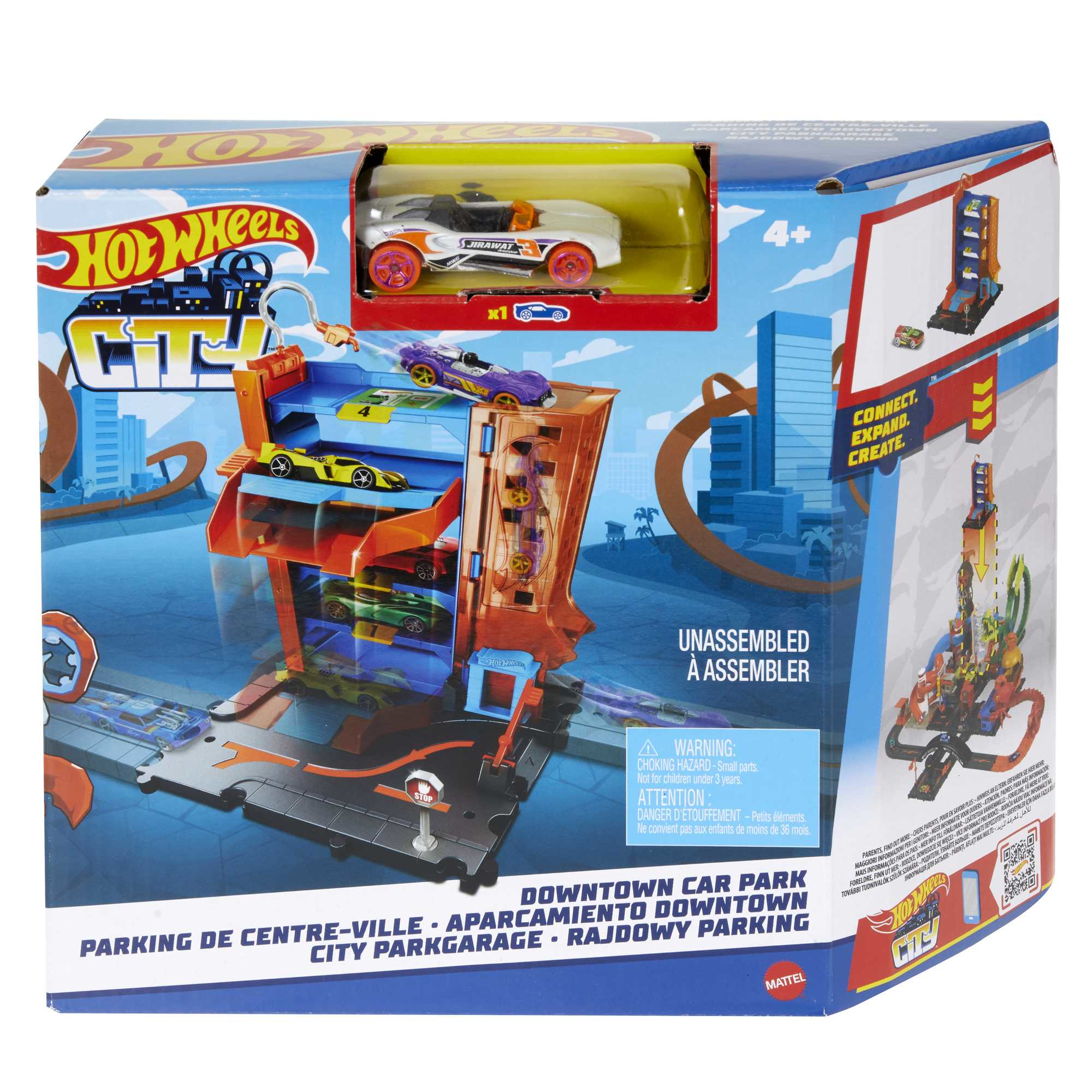 Zestaw garażu zabawkowego Hot Wheels City w pudełku.