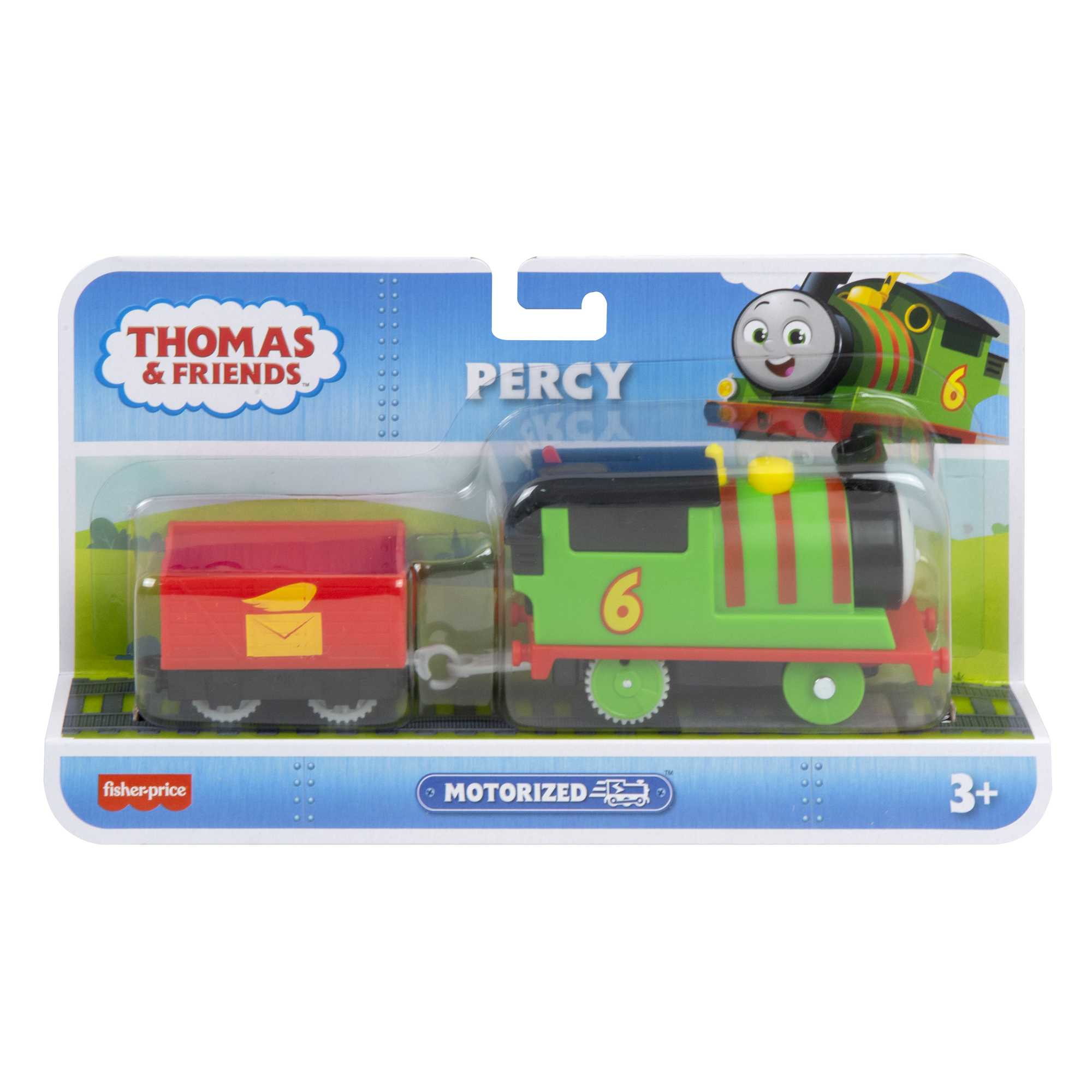 Zestaw zabawek Thomas & Friends Percy z czerwoną ciężarówką, w opakowaniu.