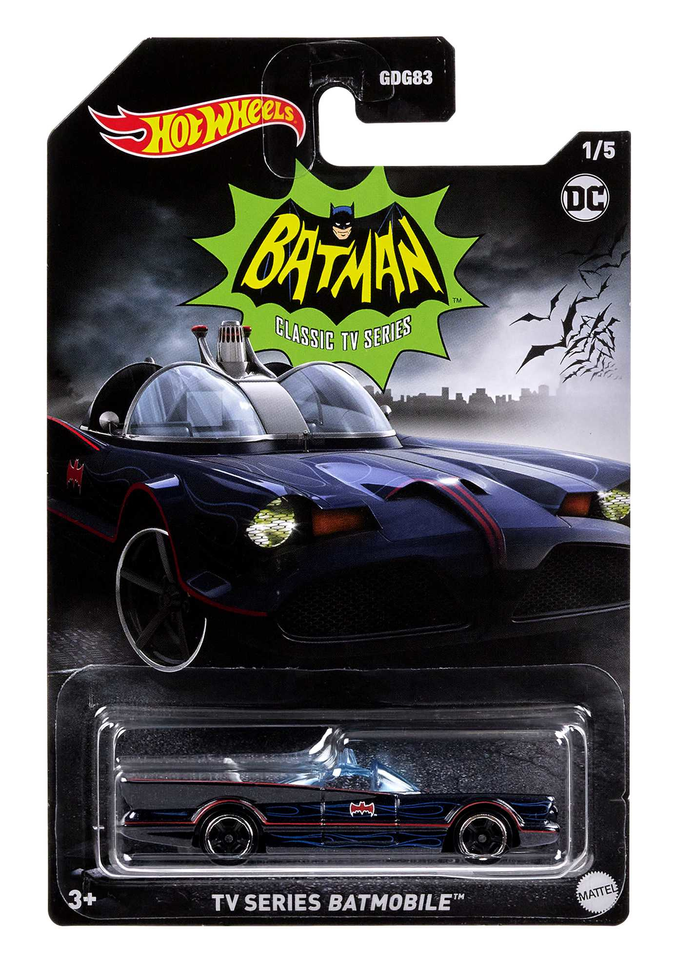 Zestaw samochodzików Hot Wheels Batman Classic TV Series Batmobile, ciemny motyw.