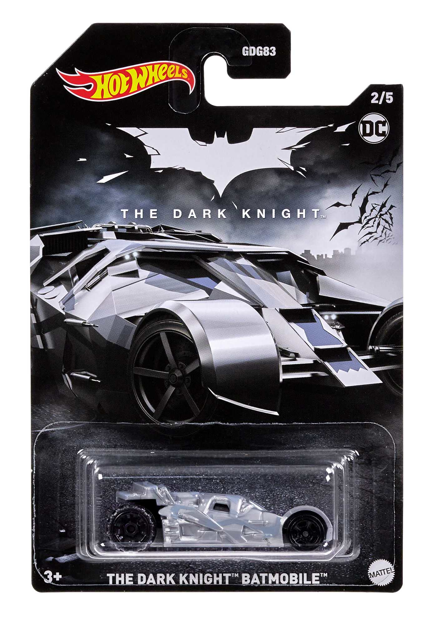 Zestaw zabawek Hot Wheels The Dark Knight Batmobile, czarno-srebrna kolorystyka.