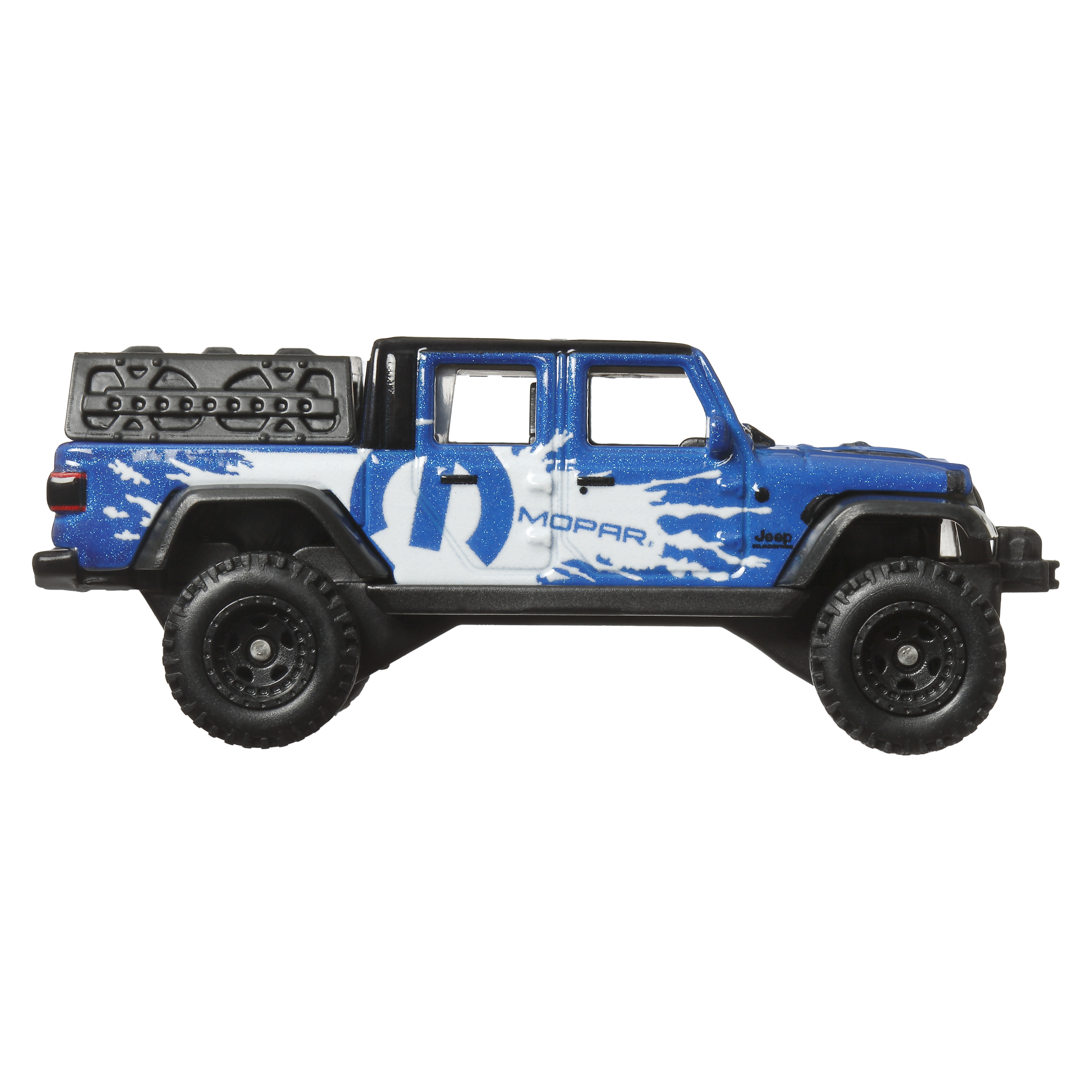 Blaues und weißes Spielzeug-Truck mit Mopar-Logo.