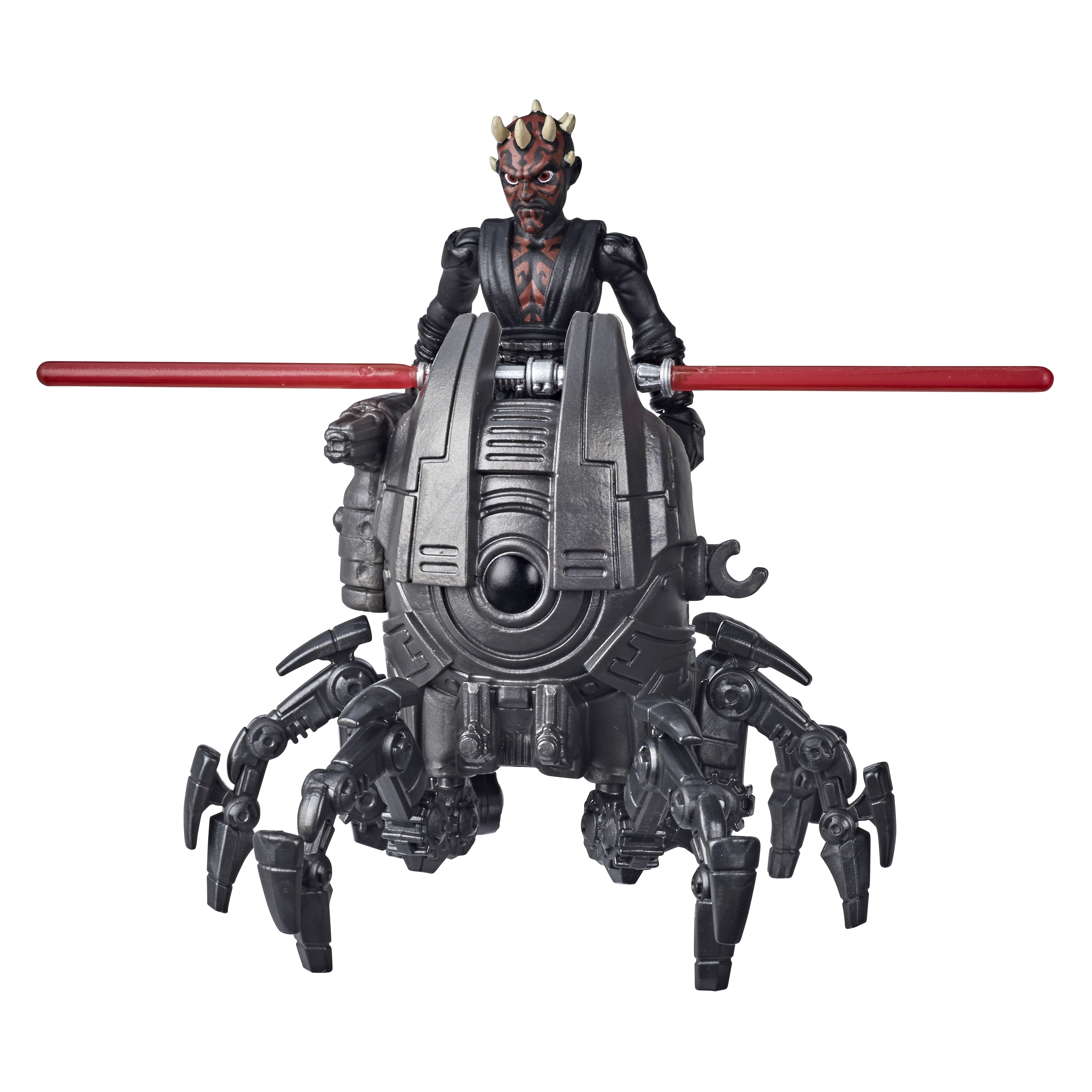 Figura de Star Wars Darth Maul montando un vehículo mecánico con forma de araña.