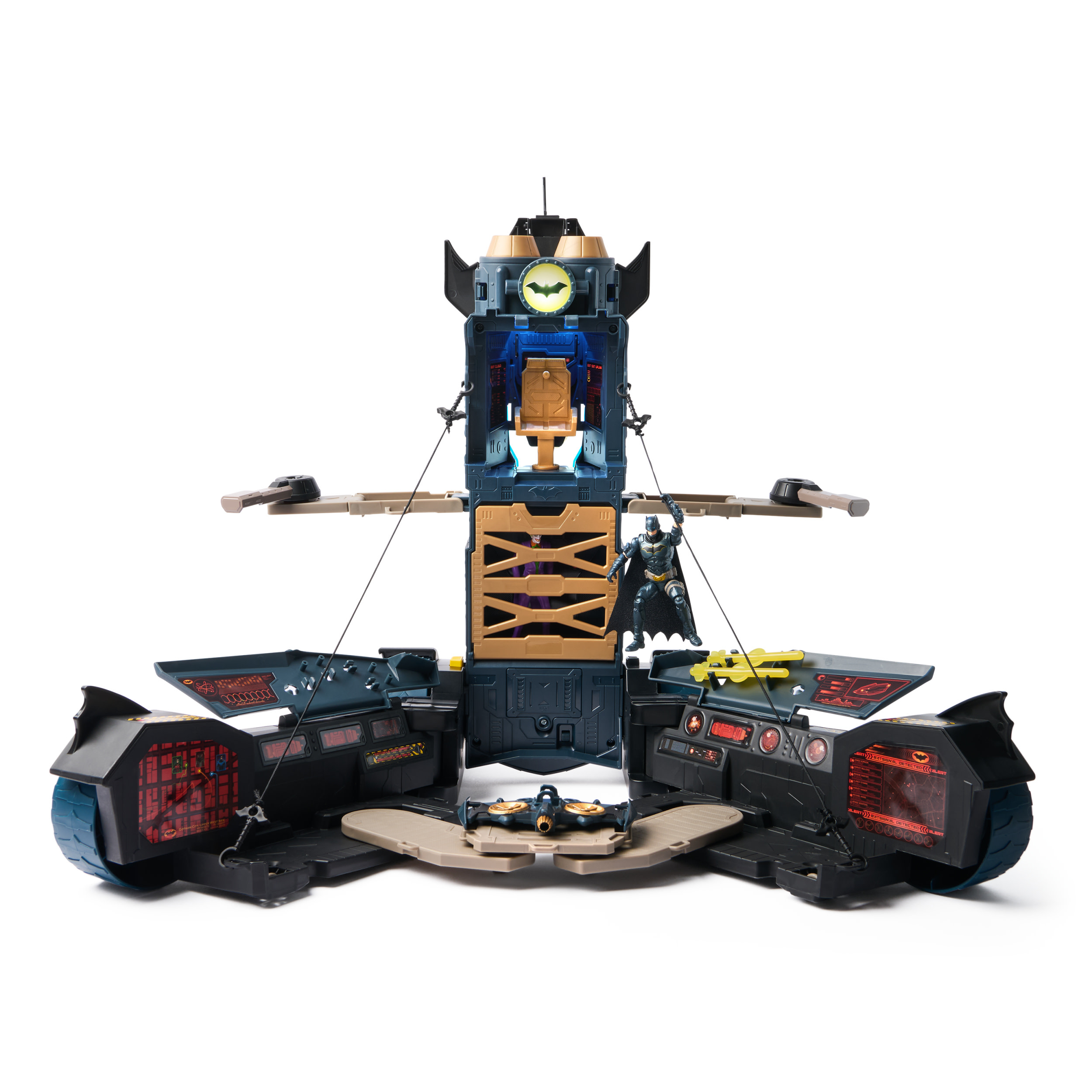 Juego de Batman. La torre tiene figura de Batman. Incluye Bat-señal y múltiples plataformas.
