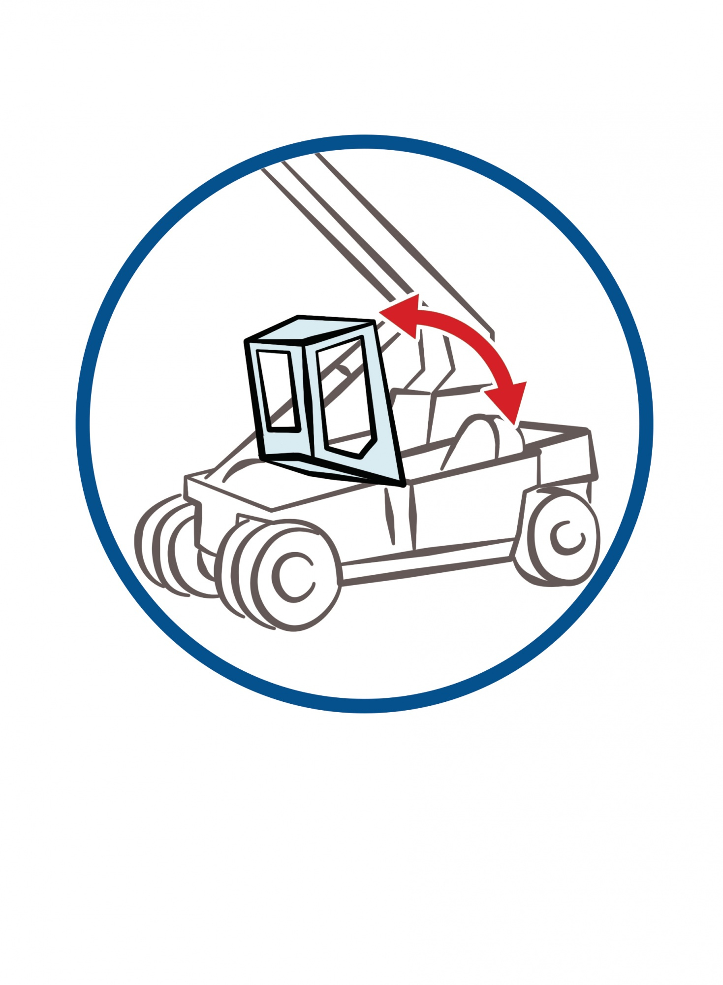 Rysunek linii ciężarówki z ramieniem dźwigu podnoszącym. Niebieska obwódka koła.