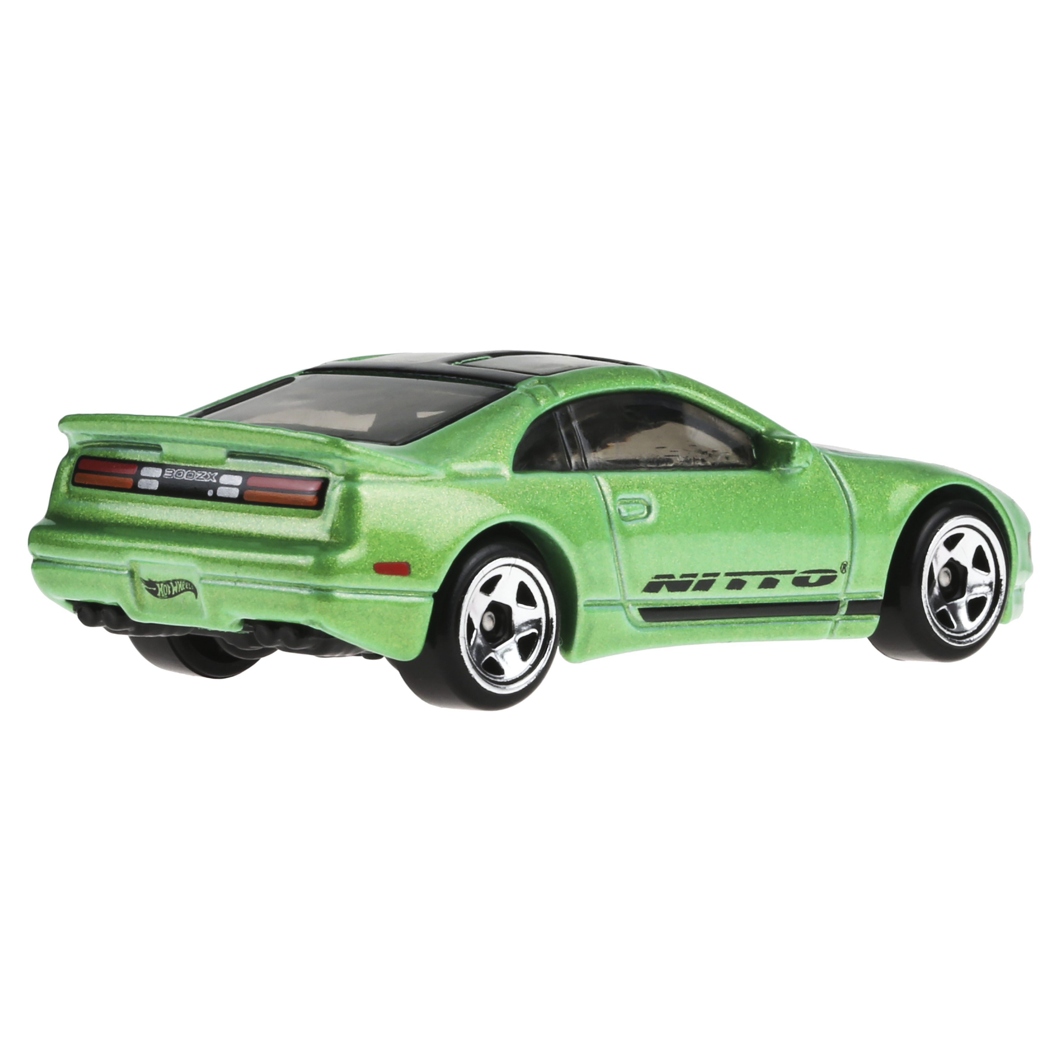 Coche de juguete verde con detalles negros y la palabra NITTO en el lateral.