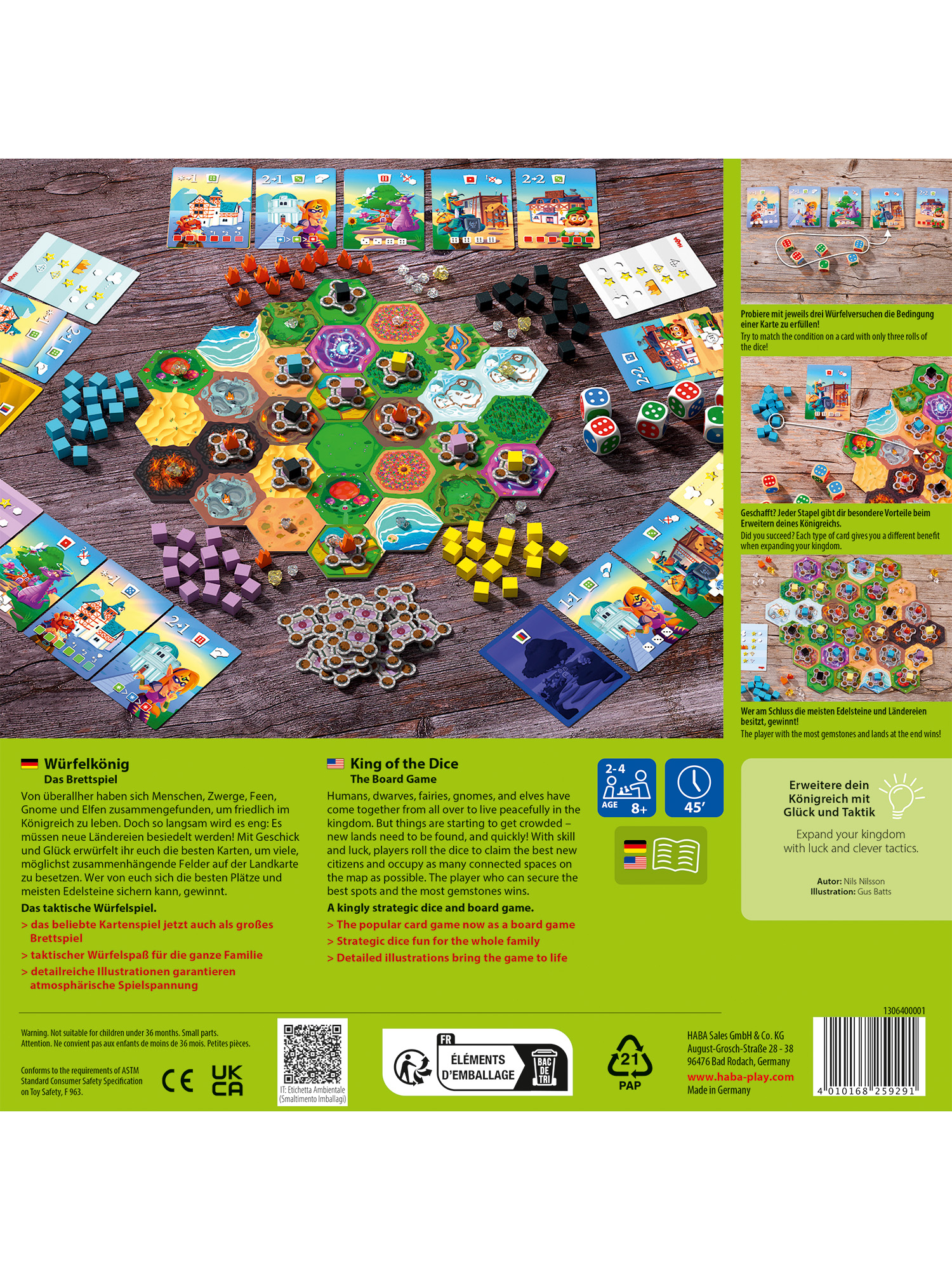 Eine Brettspielbox mit Illustrationen des Spiels auf dem Spielbrett.