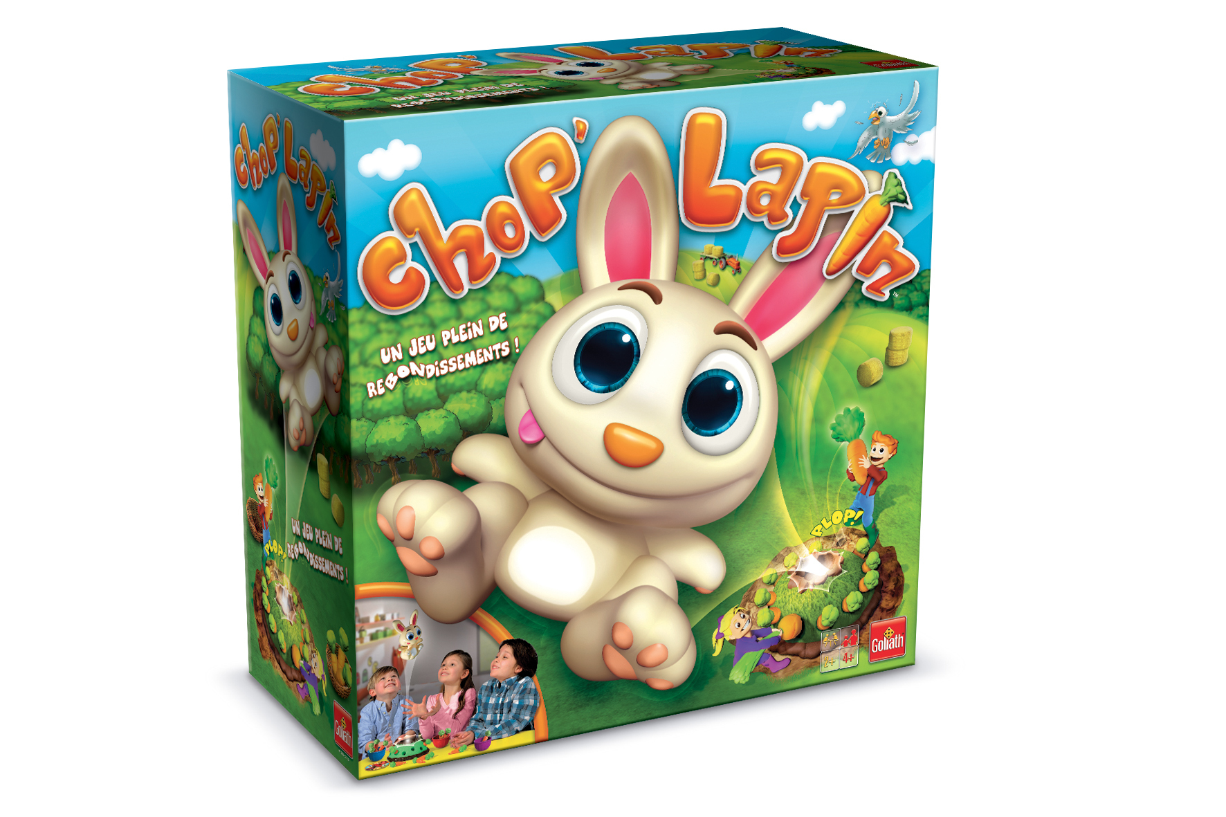 Scatola di gioco con coniglio dei cartoni animati. Titolo 'Chop Lapin'. Lo sfondo mostra una foresta e personaggi dei cartoni.