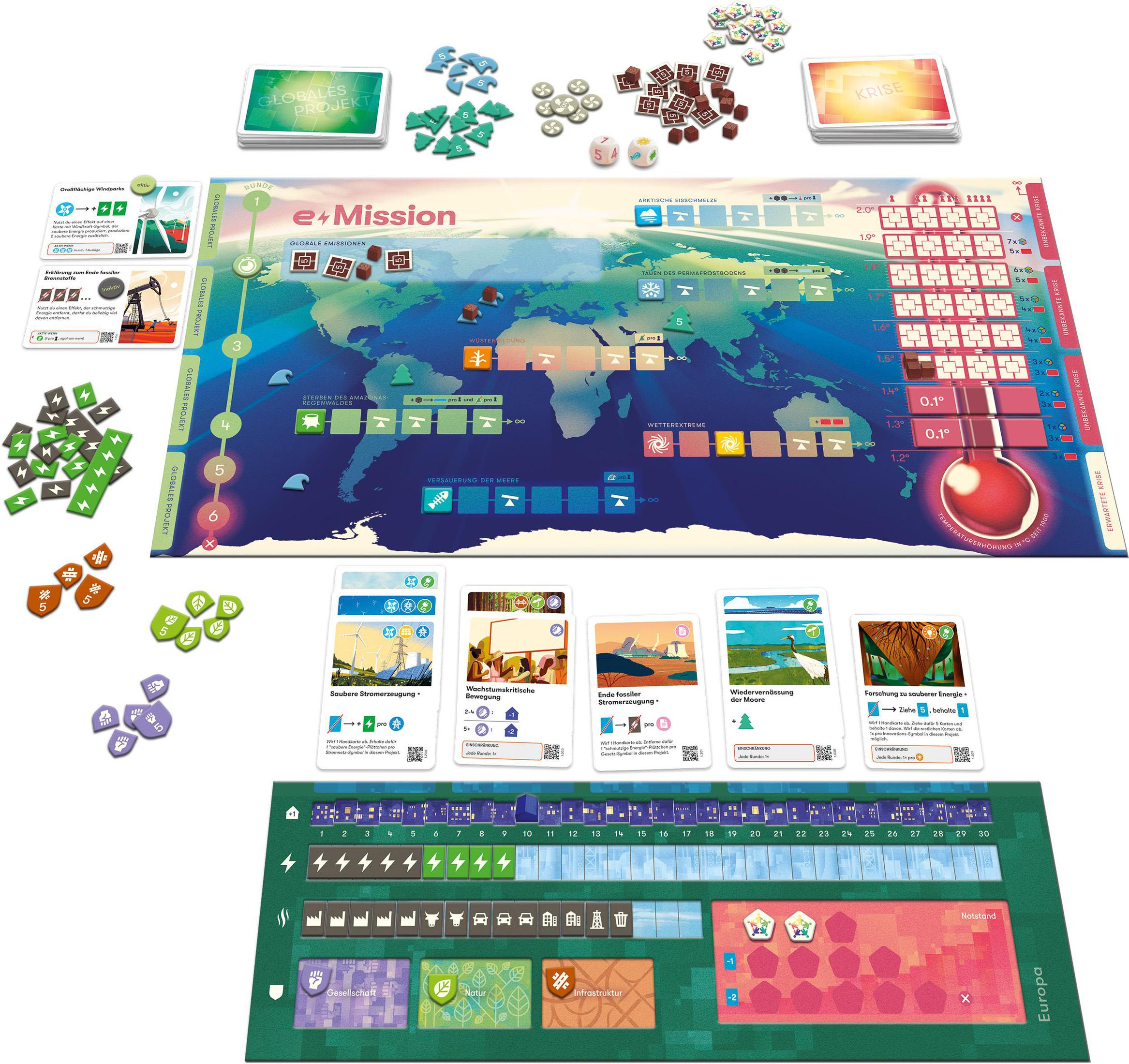 Un jeu de société avec une carte du monde, des cartes et des pions.
