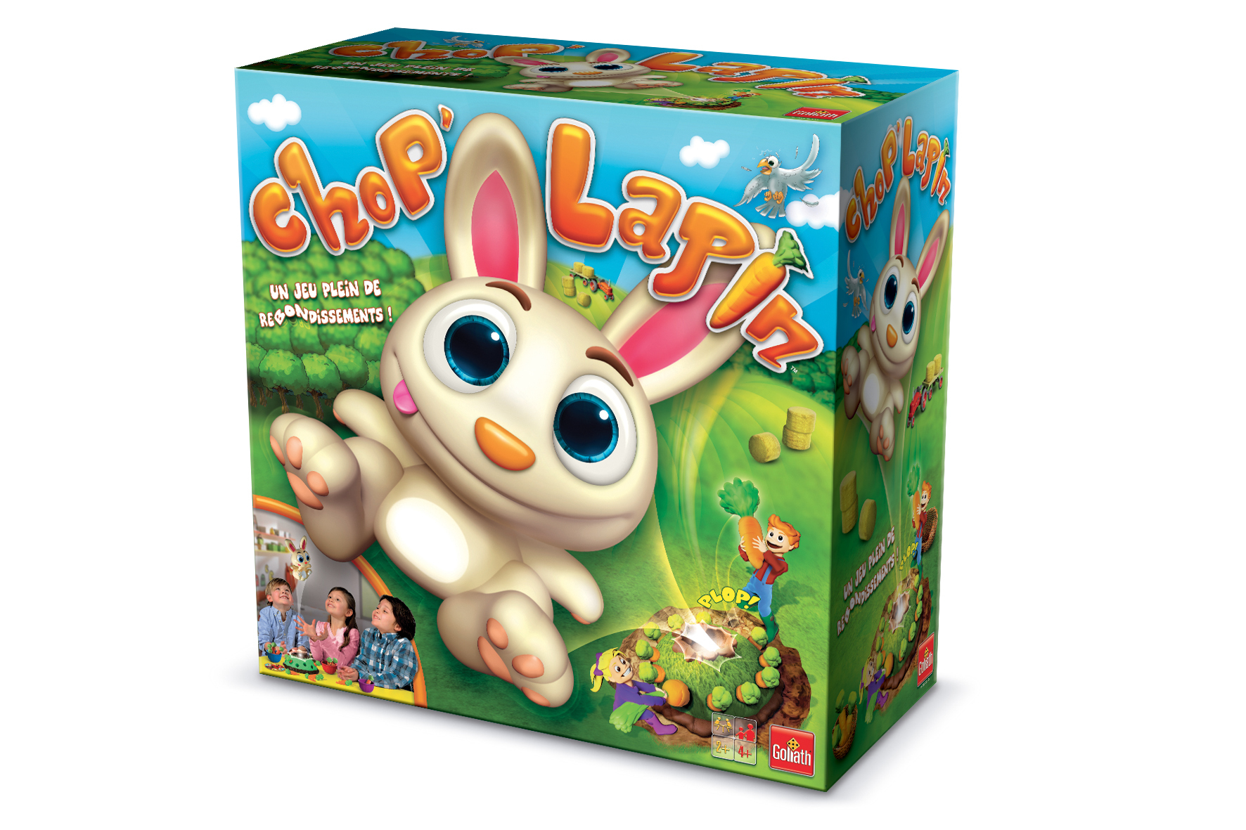 Una scatola di gioco da tavolo con un coniglio dei cartoni animati sopra. La scatola ha uno sfondo bianco.
