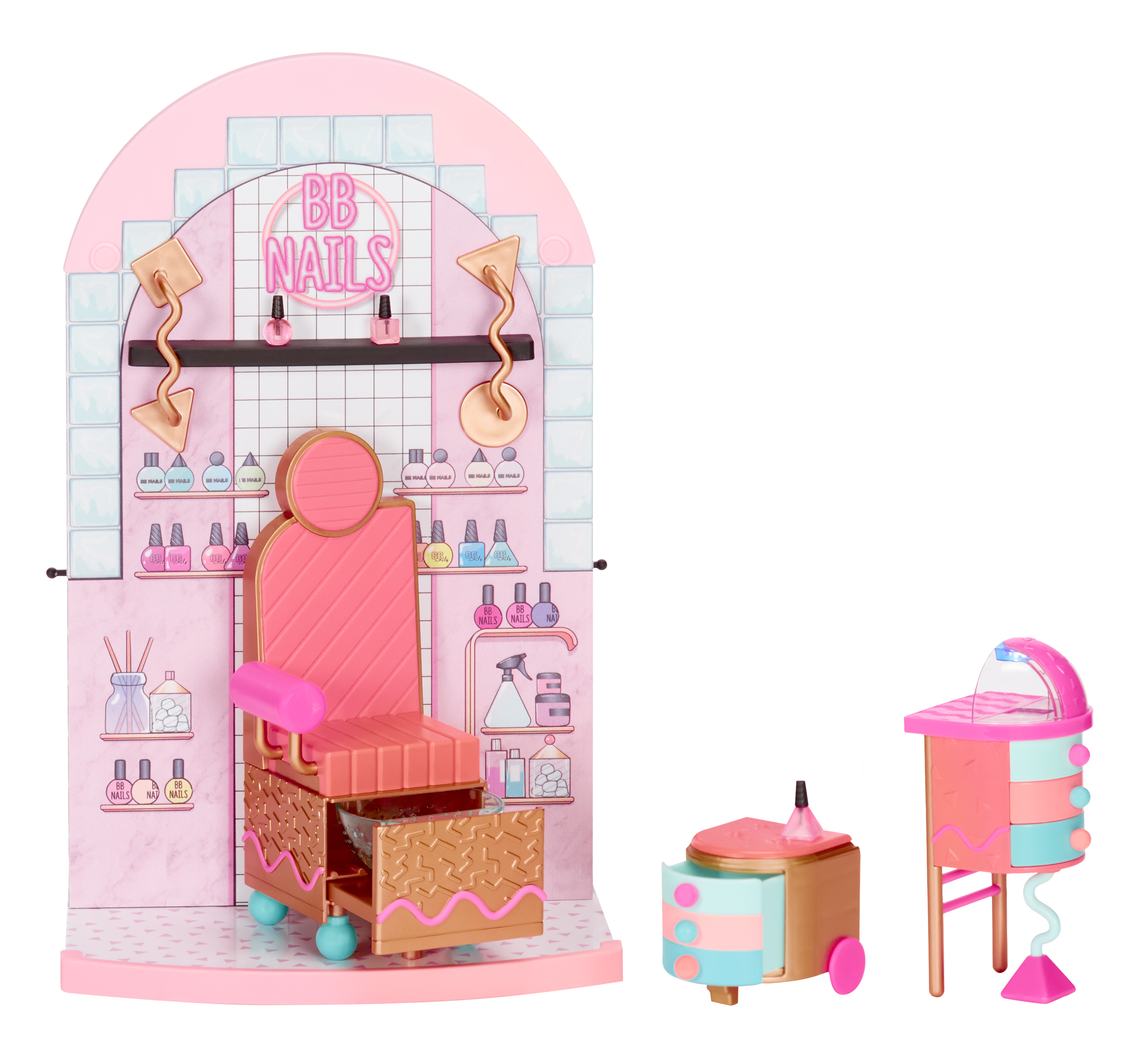 L.O.L. Surprise! Zestaw BB Nails ze stanowiskiem do paznokci, krzesłem i akcesoriami.