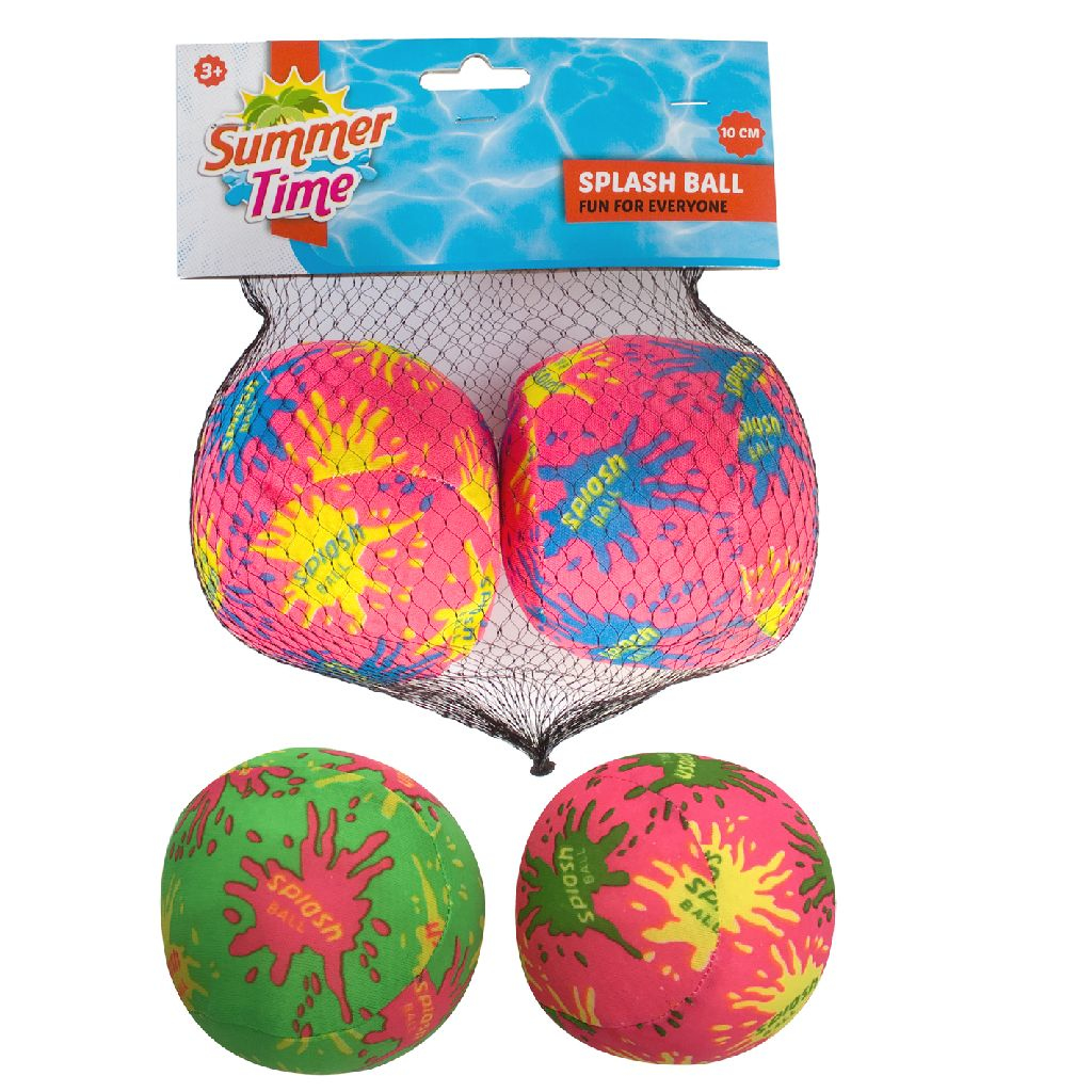 Due palline rosa splash in una rete e due palline verdi e rosa.
