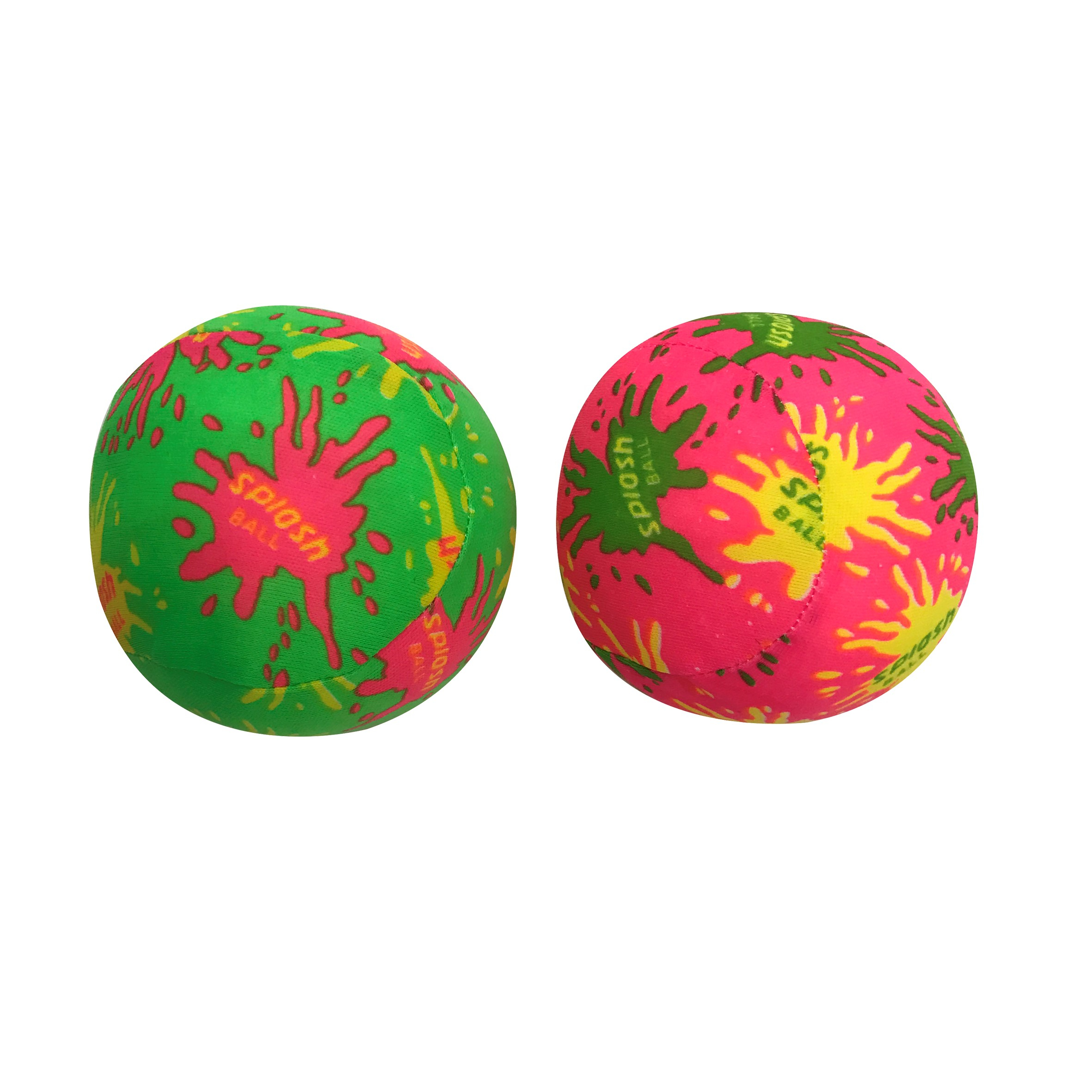 Due palline splash, una verde e rosa, l'altra rosa e verde.