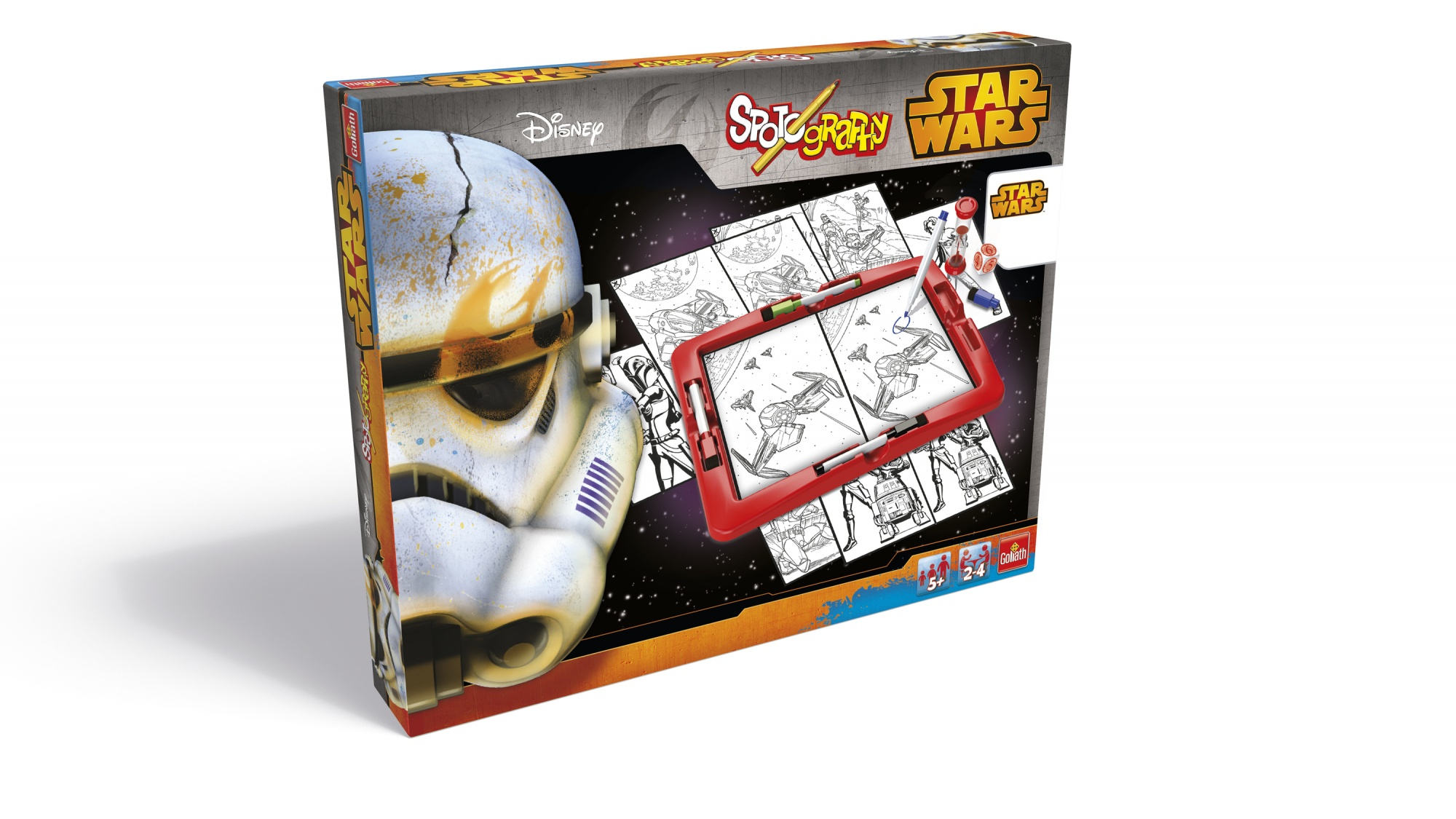 Caja del juego Star Wars Spot-It. La caja presenta un casco de Stormtrooper y gráficos de Star Wars.