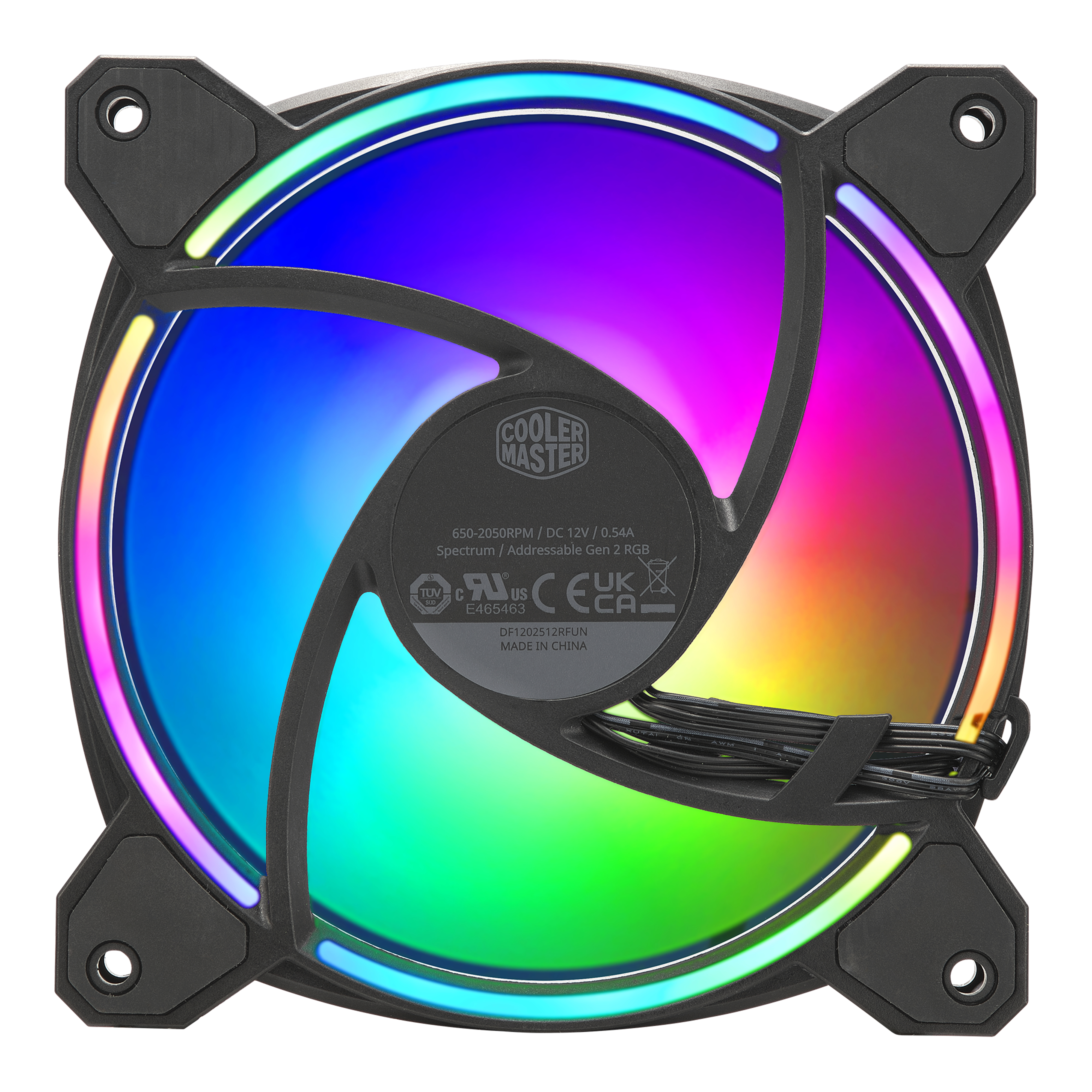 Ventola per computer con un design di luce a LED arcobaleno.