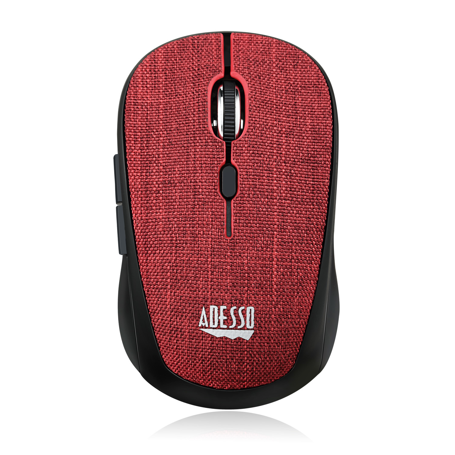 Mouse per computer rosso e nero con il marchio ADESSO.