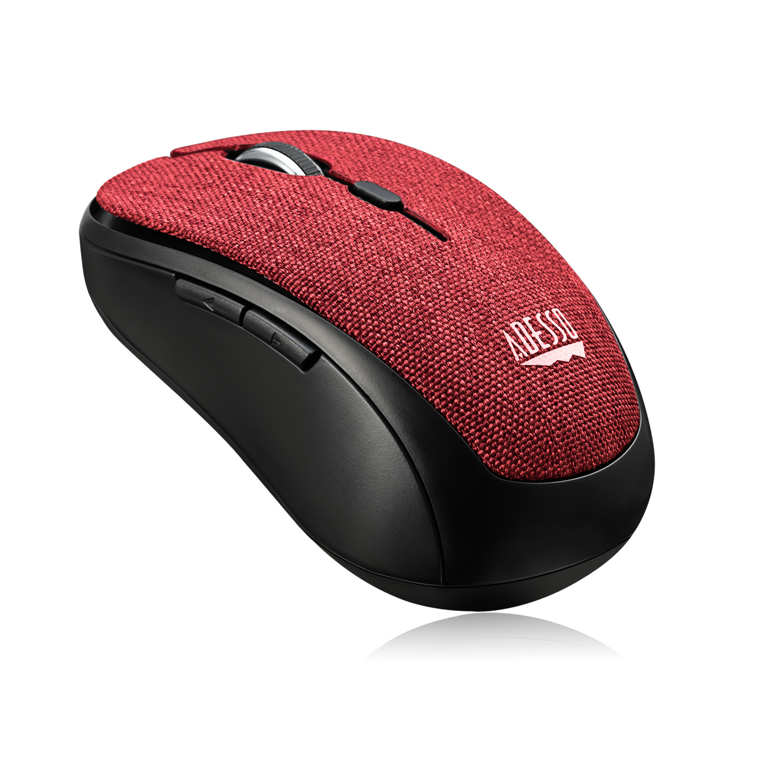 Mouse per computer rosso e nero con il marchio ADESSO.