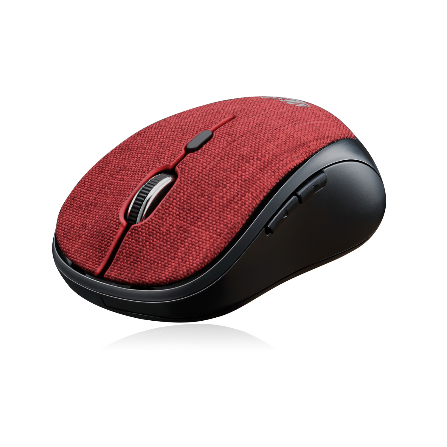 Mouse per computer rosso e nero con il marchio ADESSO.
