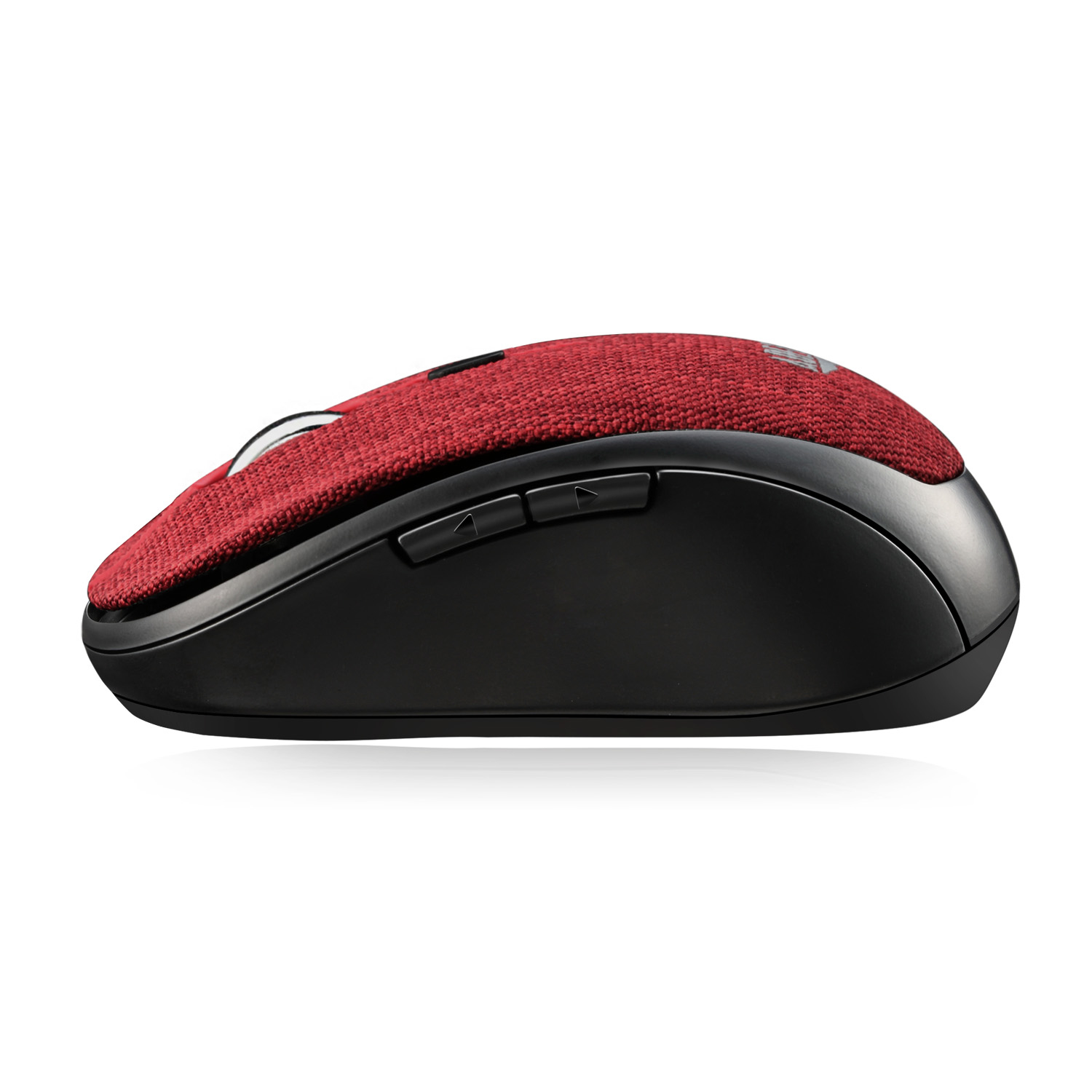 Mouse per computer rosso e nero con il marchio ADESSO.