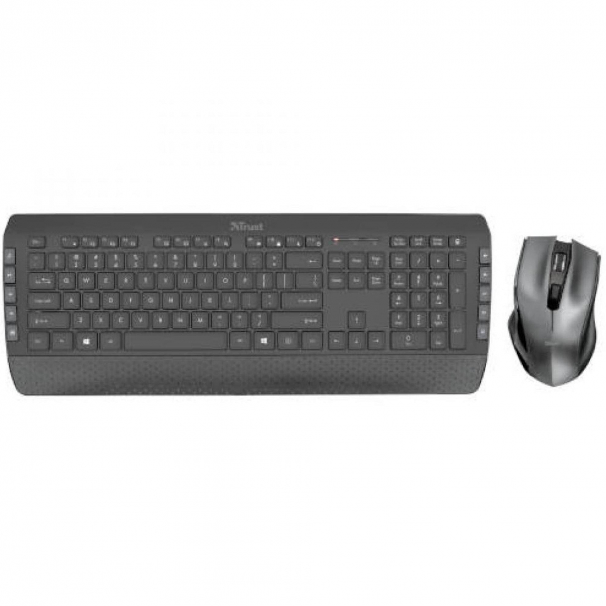 Szary zestaw klawiatura i mysz Trust. Klawiatura z klawiaturą numeryczną. Mysz ergonomiczna.