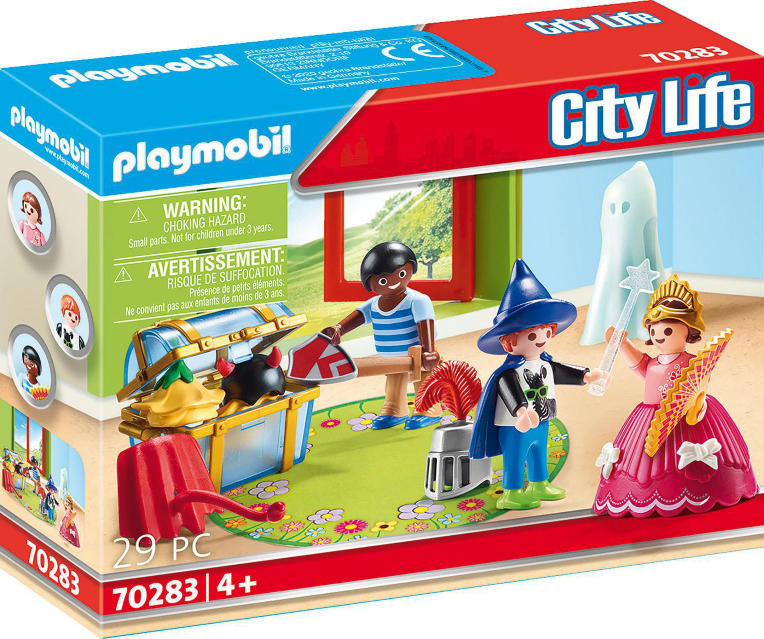 Playmobil-Box mit Figuren eines Jungen, eines Ritters, einer Prinzessin und eines Geistes.