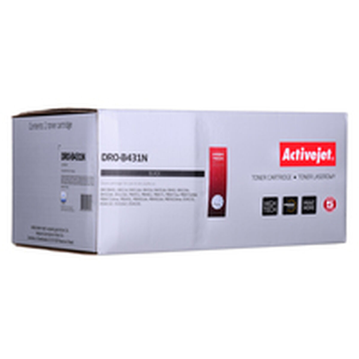 Pudełko na czarny toner Activejet; widoczny tekst i logo.