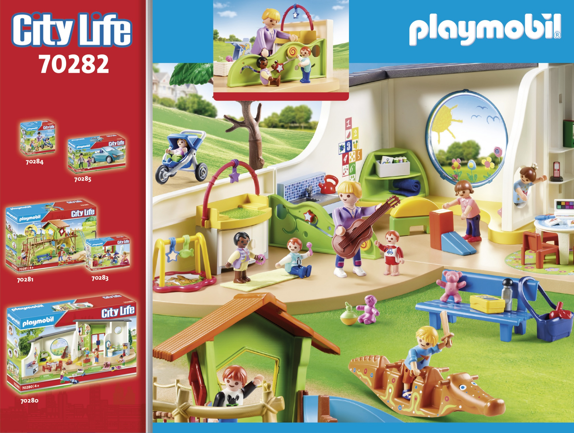 Zestaw Playmobil City Life z przedszkolem. Zawiera figurki, zabawki i artykuły dla niemowląt.