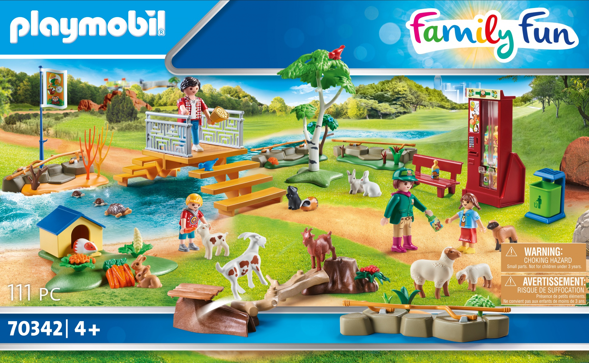 Playmobil Family Fun Set: Figuren, Tiere, Brücke, Fluss und Automat. Grüne Parkszene.