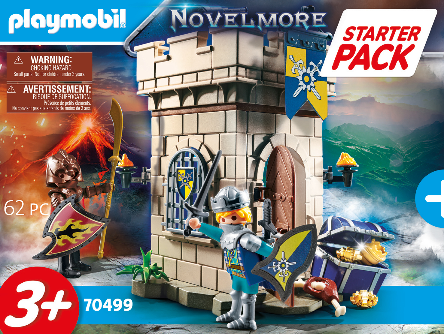 Pack de démarrage Playmobil Novelmore, avec des chevaliers, un château et un dragon.
