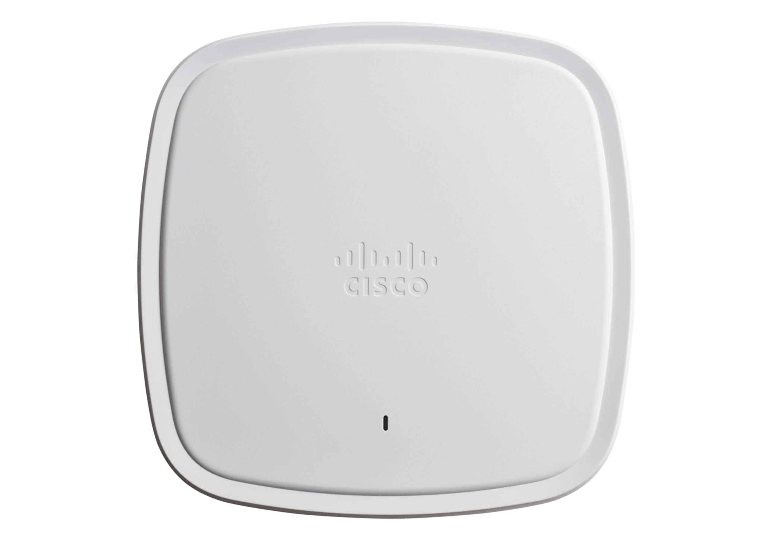 Weißes quadratisches Gerät mit Cisco-Logo.