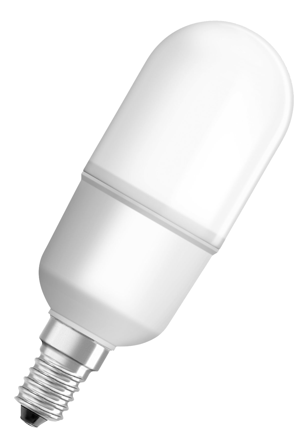 Biała żarówka ze srebrną podstawą, na czarnym tle.