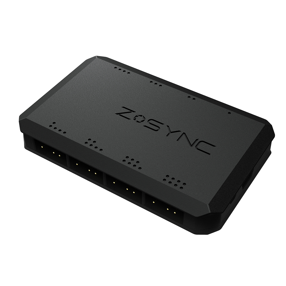 Black ZOSYNC device, a network component. White background.