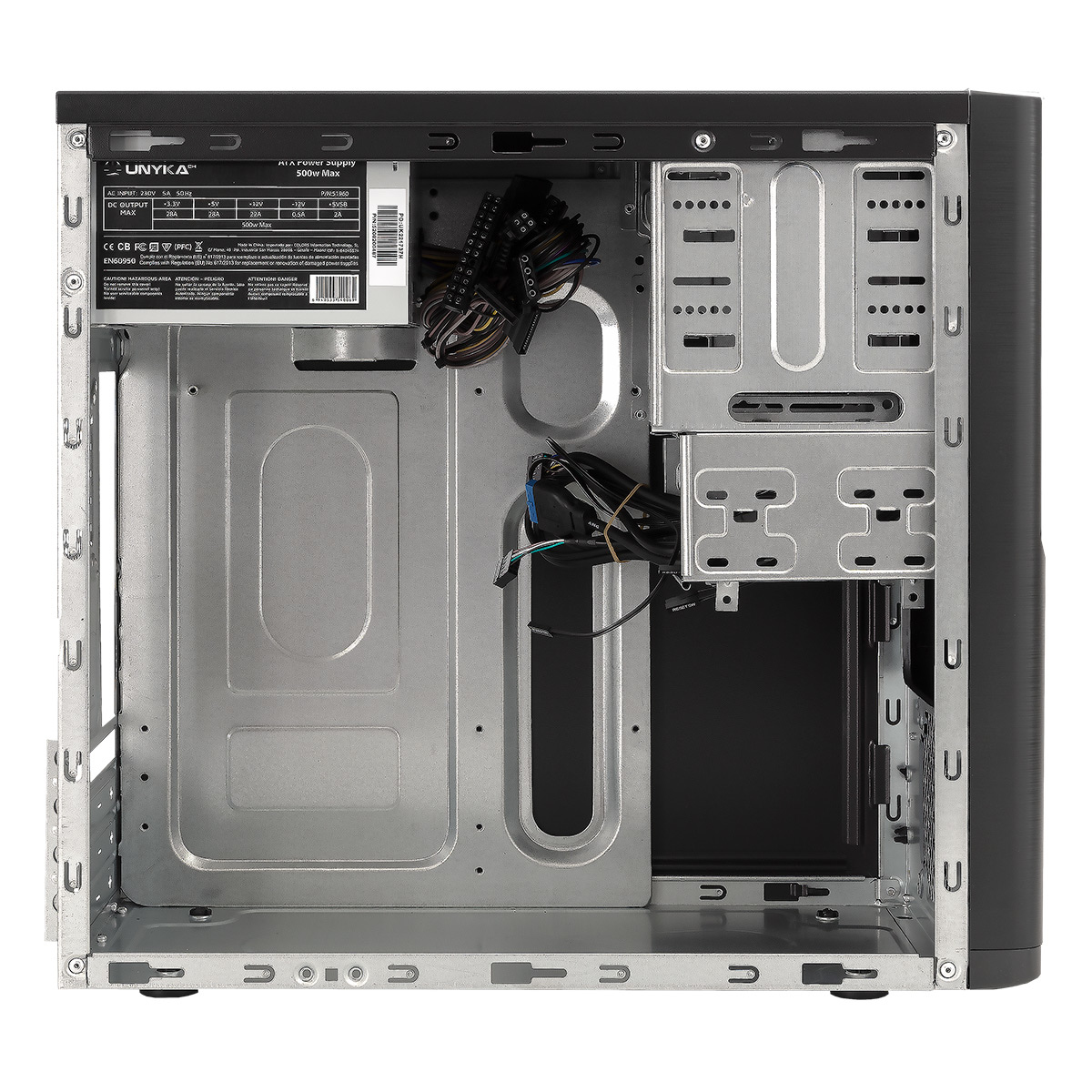 Interno di un case per computer con vari componenti visibili.