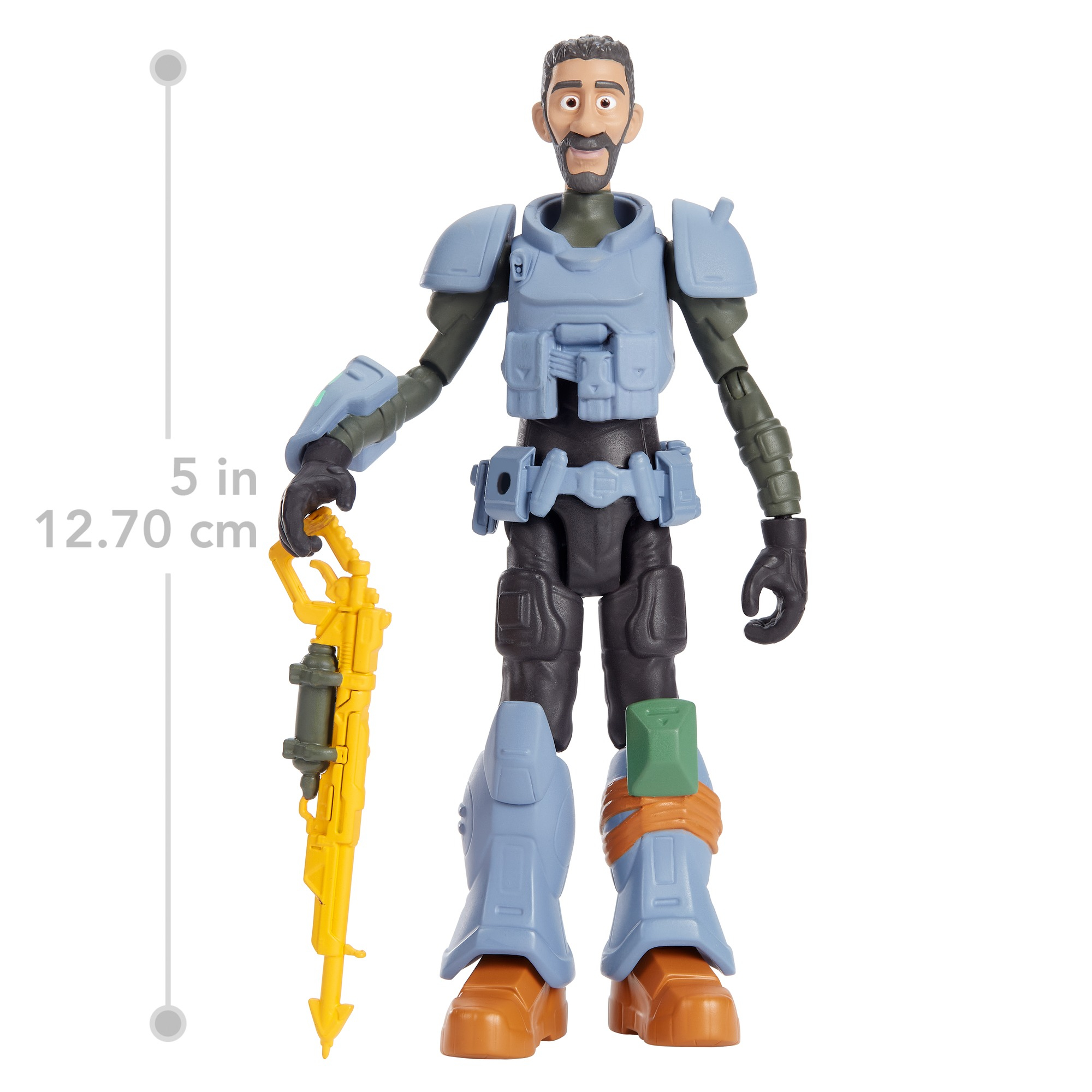 Figurka żołnierza z żółtą bronią, z wymiarem 5 cali.