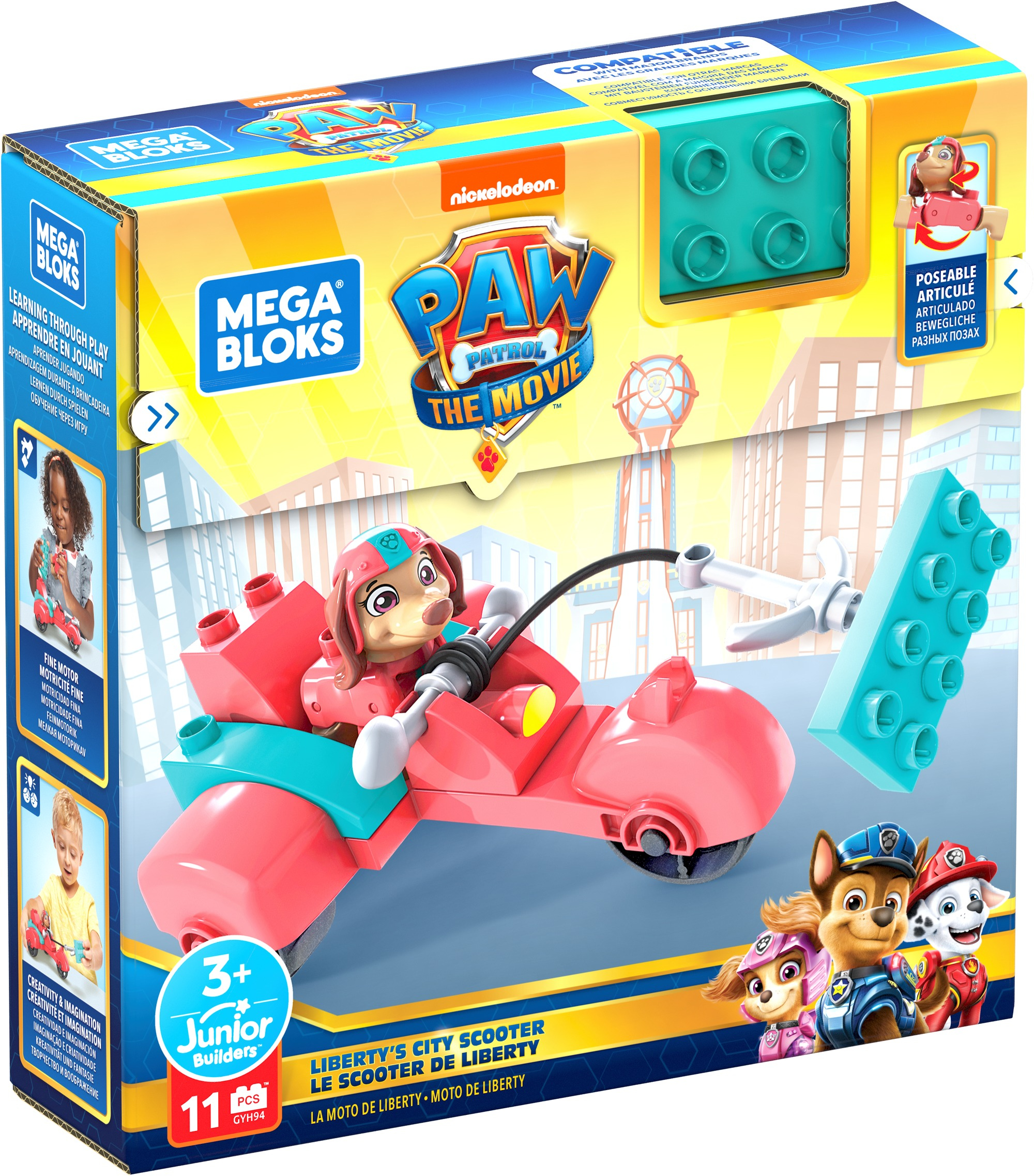 Ensemble de boîte de jouets Mega Bloks Paw Patrol avec un jouet pour chien et une moto.