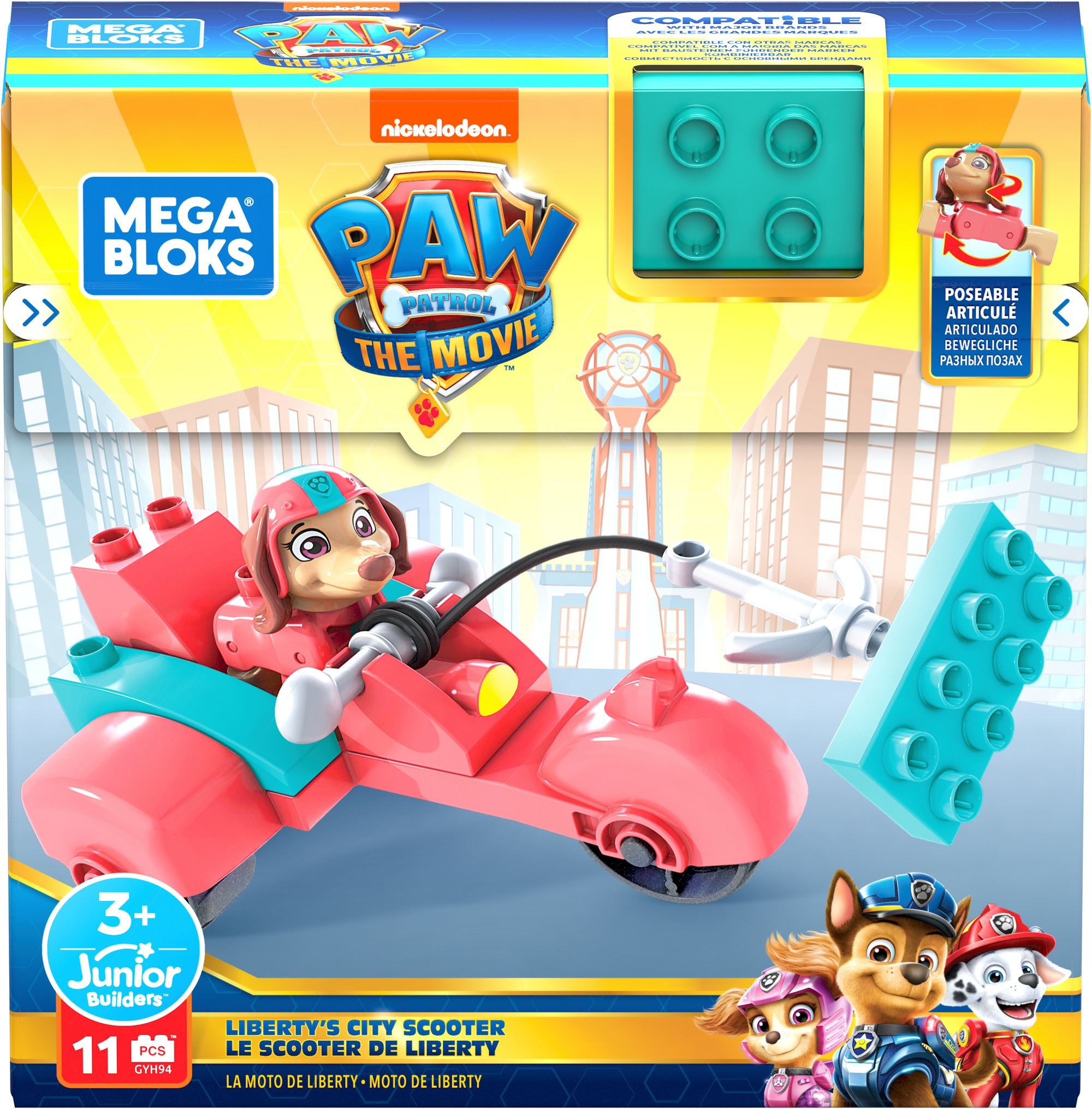 Ensemble de boîte de jouets Mega Bloks Paw Patrol avec un jouet pour chien et une moto.