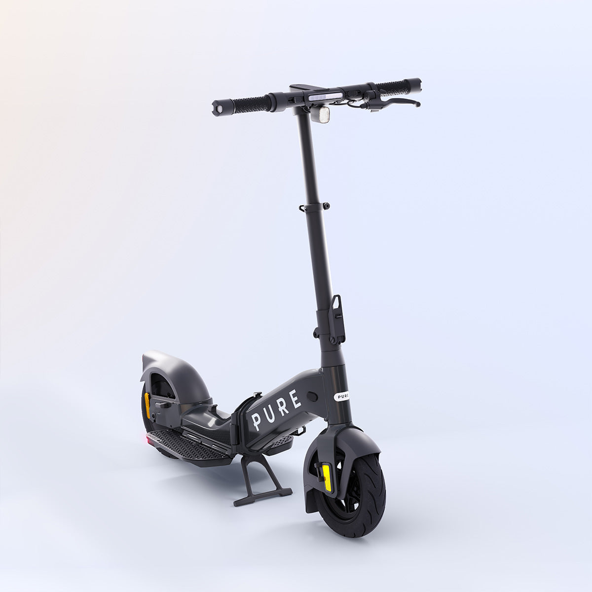 Scooter elettrico Pure grigio, vista laterale su sfondo bianco.
