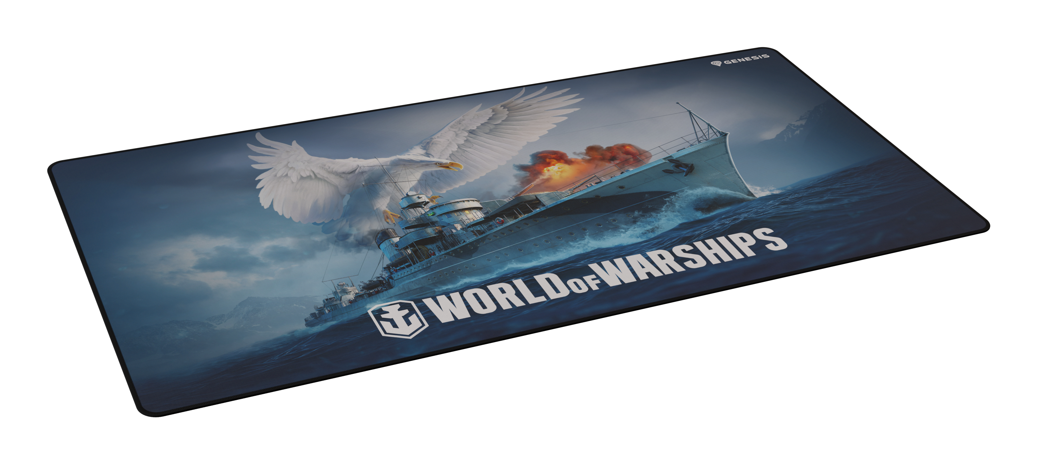 Podkładka pod mysz ze statkiem na morzu, z orłem i logo.