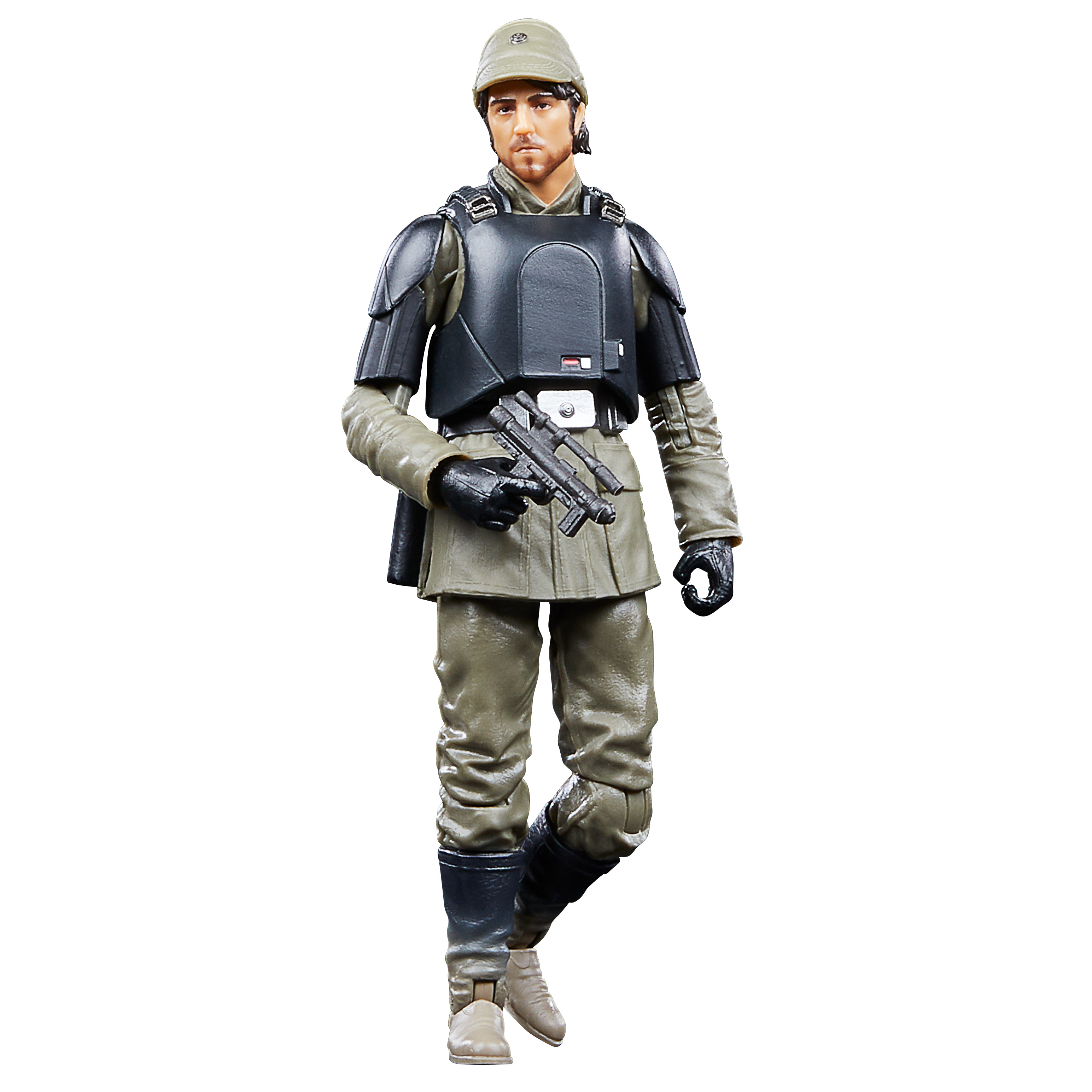 Un action figure di Star Wars di un soldato in uniforme grigia. Sta tenendo una pistola.