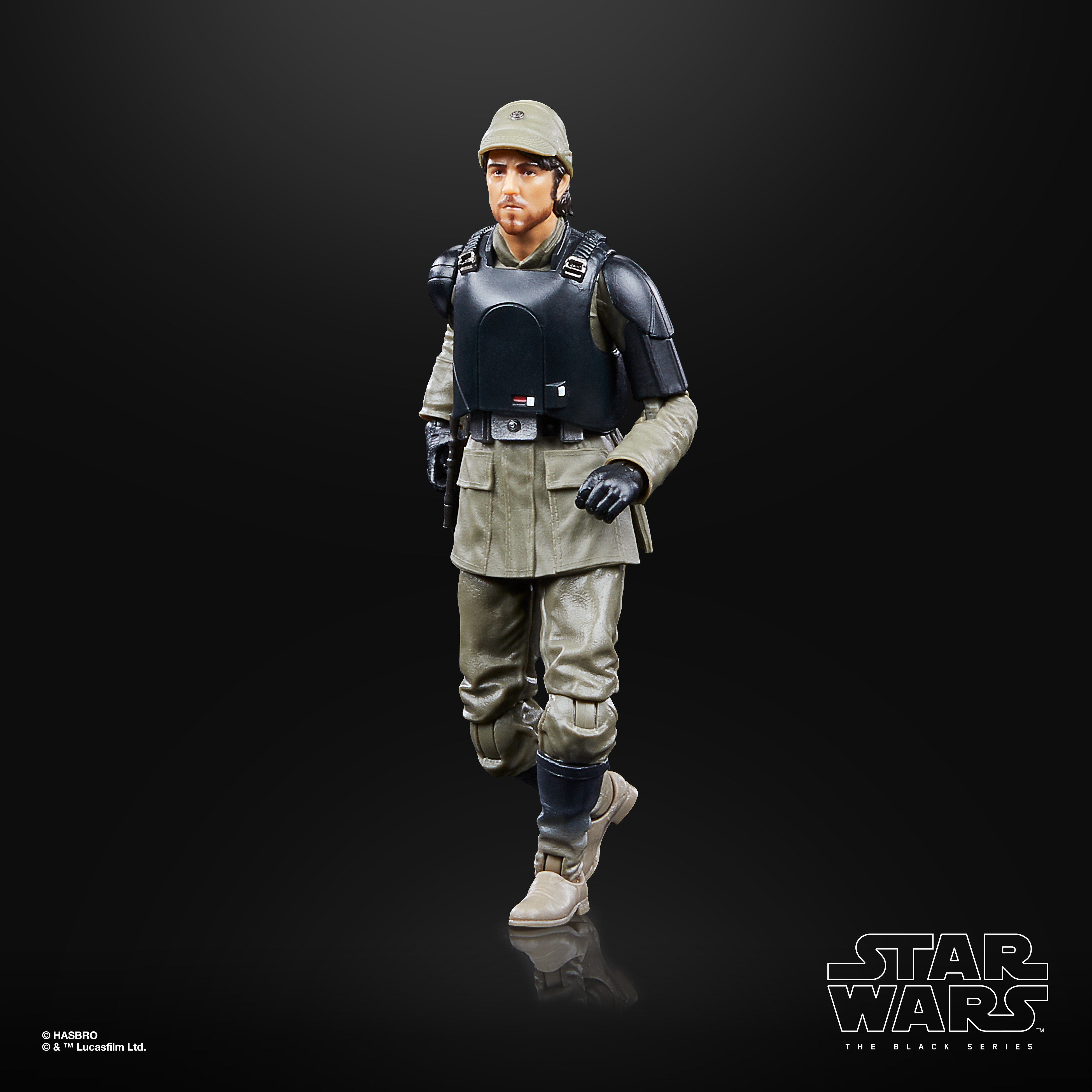 Personaggio d'azione di Star Wars di un soldato che corre. Il soldato indossa un elmetto e un'uniforme grigia con un'armatura nera.