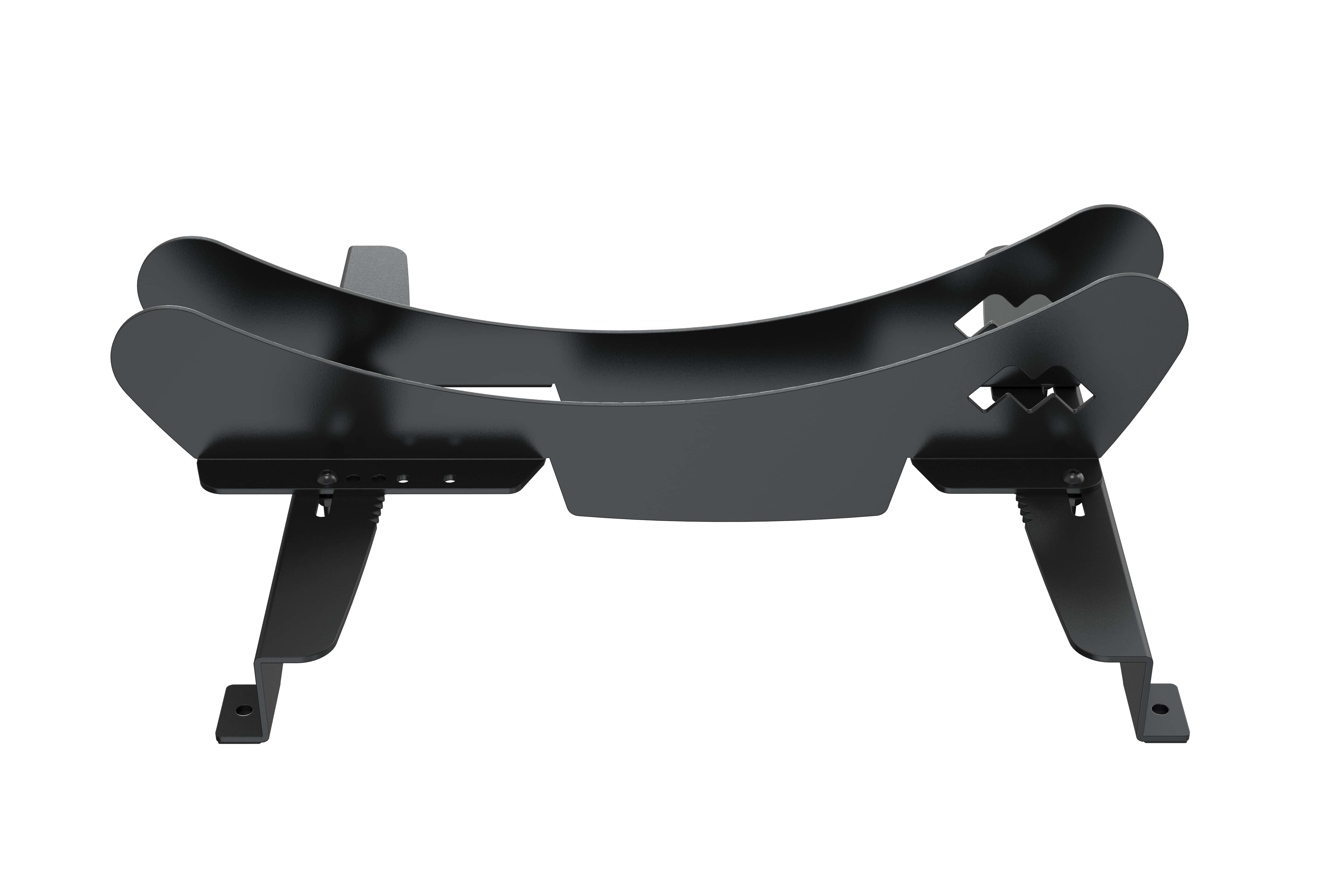 Czarny metalowy stojak na palenisko o zakrzywionej konstrukcji i nogach.