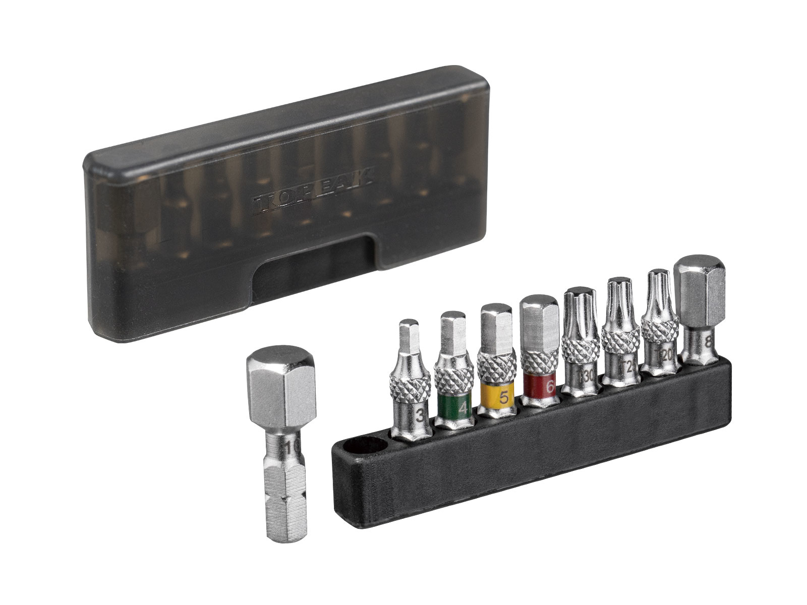 Zestaw bitów Torx. Bity różnych rozmiarów w czarnym uchwycie i etui.