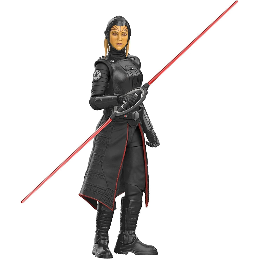 Action figure di Inquisitor (Quarta Sorella) con una spada laser rossa. Costume nero.