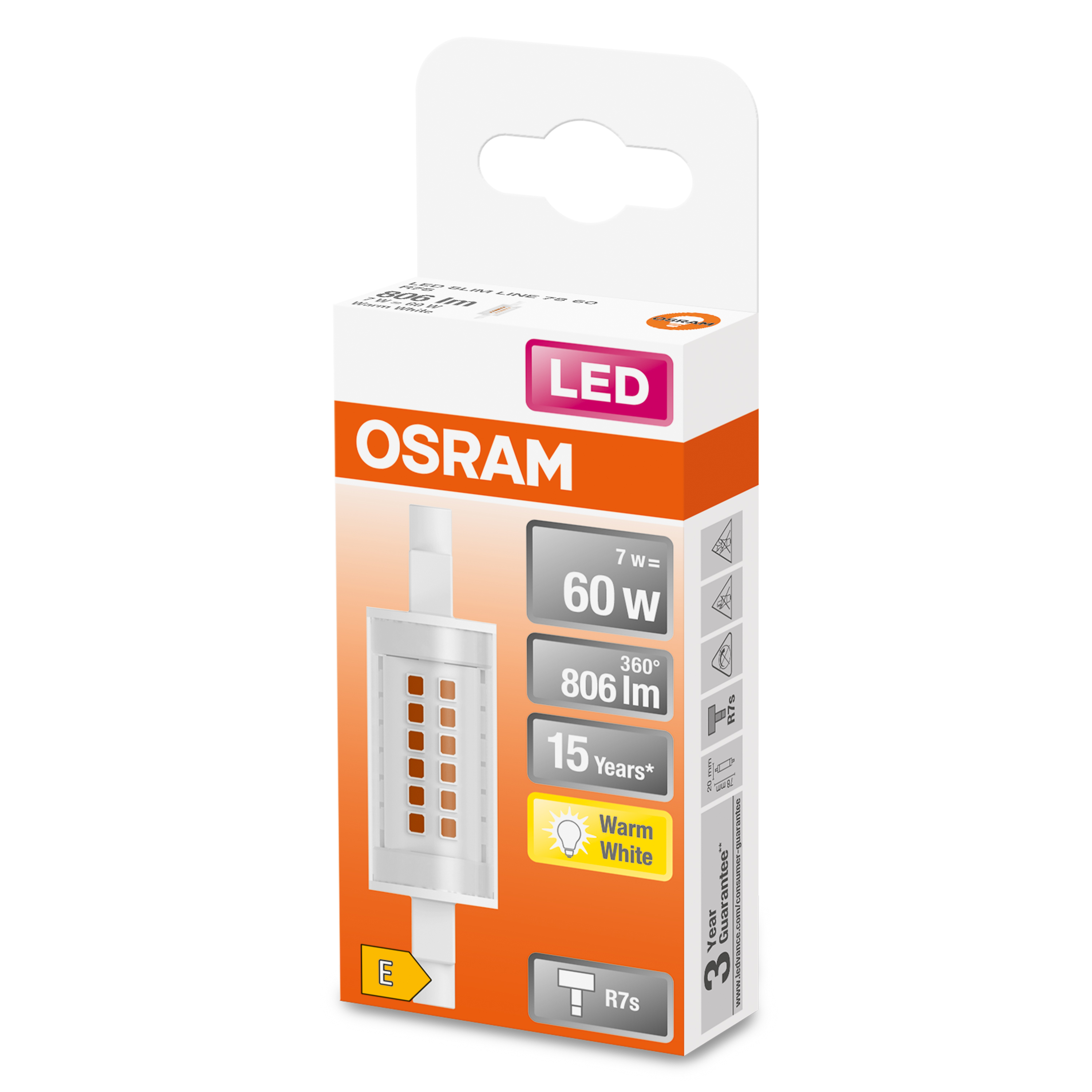 Confezione di lampadina LED. La scatola è bianca e arancione con il marchio 'OSRAM'.