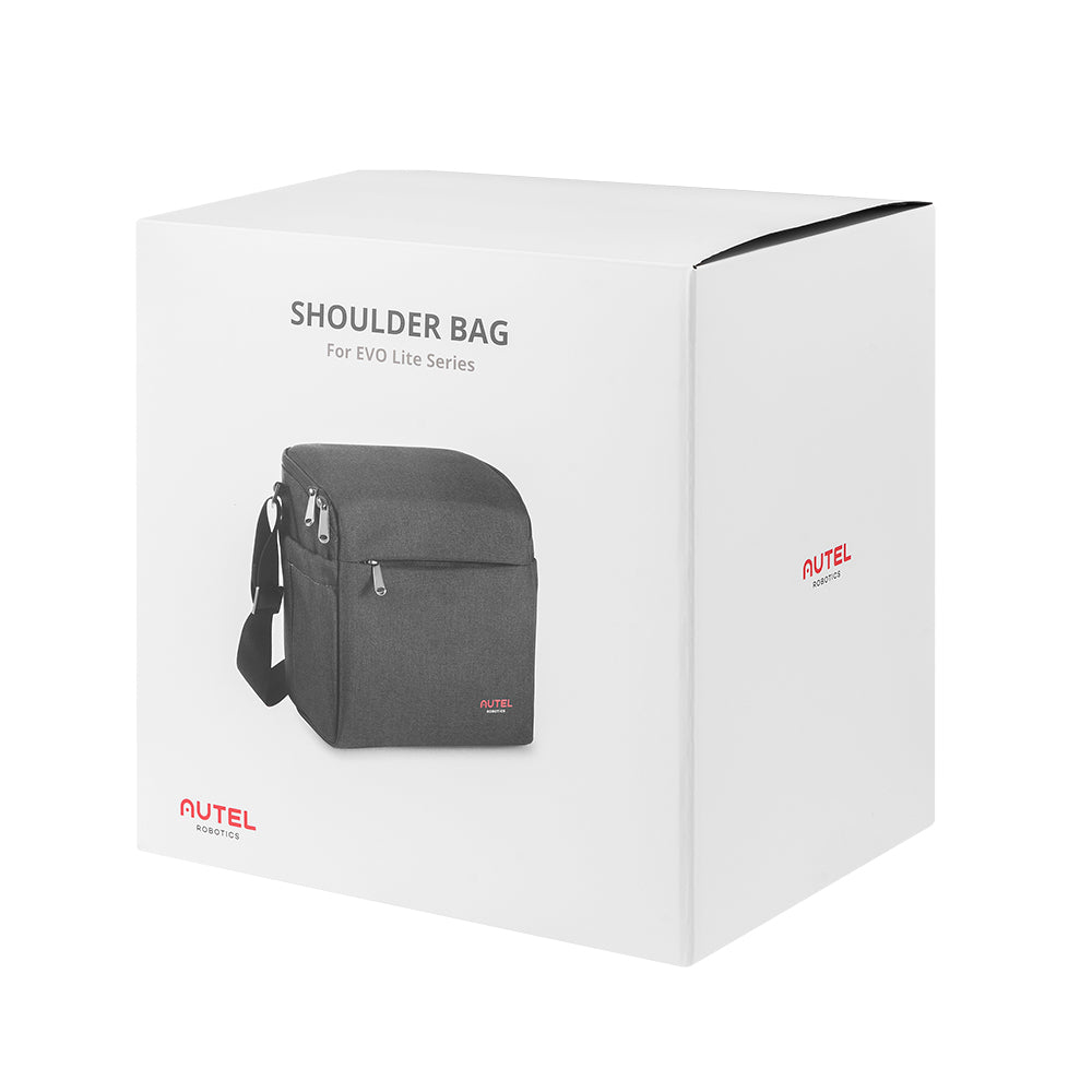 Scatola bianca con design di borsa a tracolla nera e le scritte 'SHOULDER BAG' e 'AUTEL ROBOTICS'.