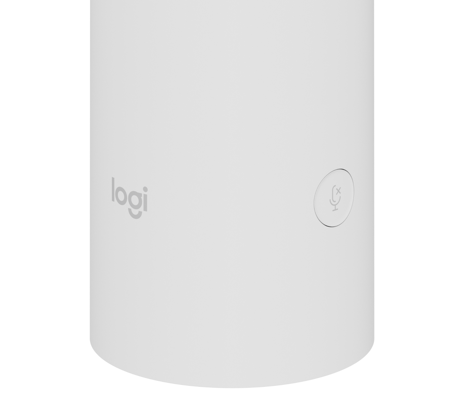 Haut-parleur blanc avec le logo Logitech et un bouton de microphone. La surface est lisse.